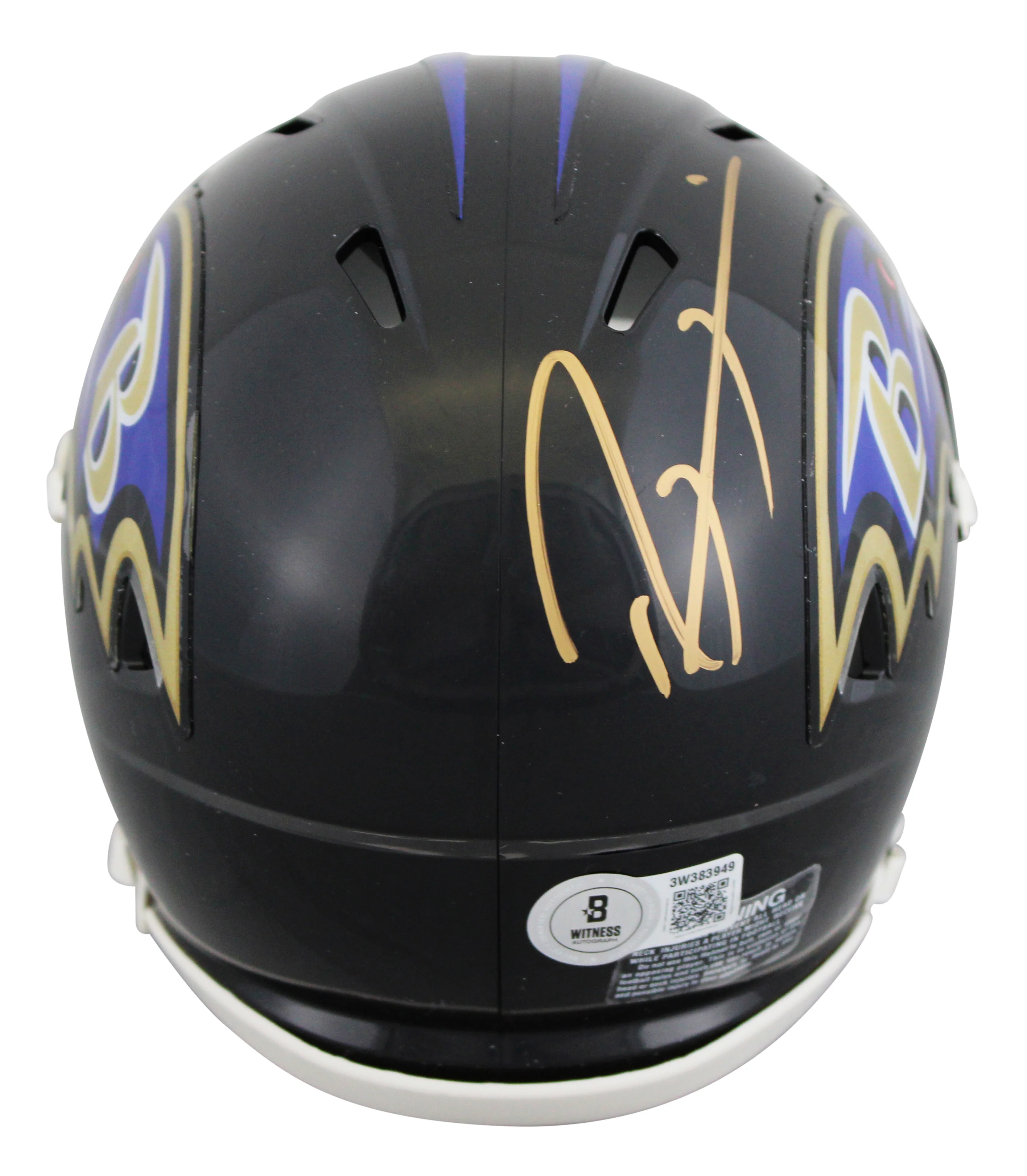 Ravens Ray Lewis Authentic Signed Speed Mini Helmet w/ Gold Sig BAS Witnessed - Image 3
