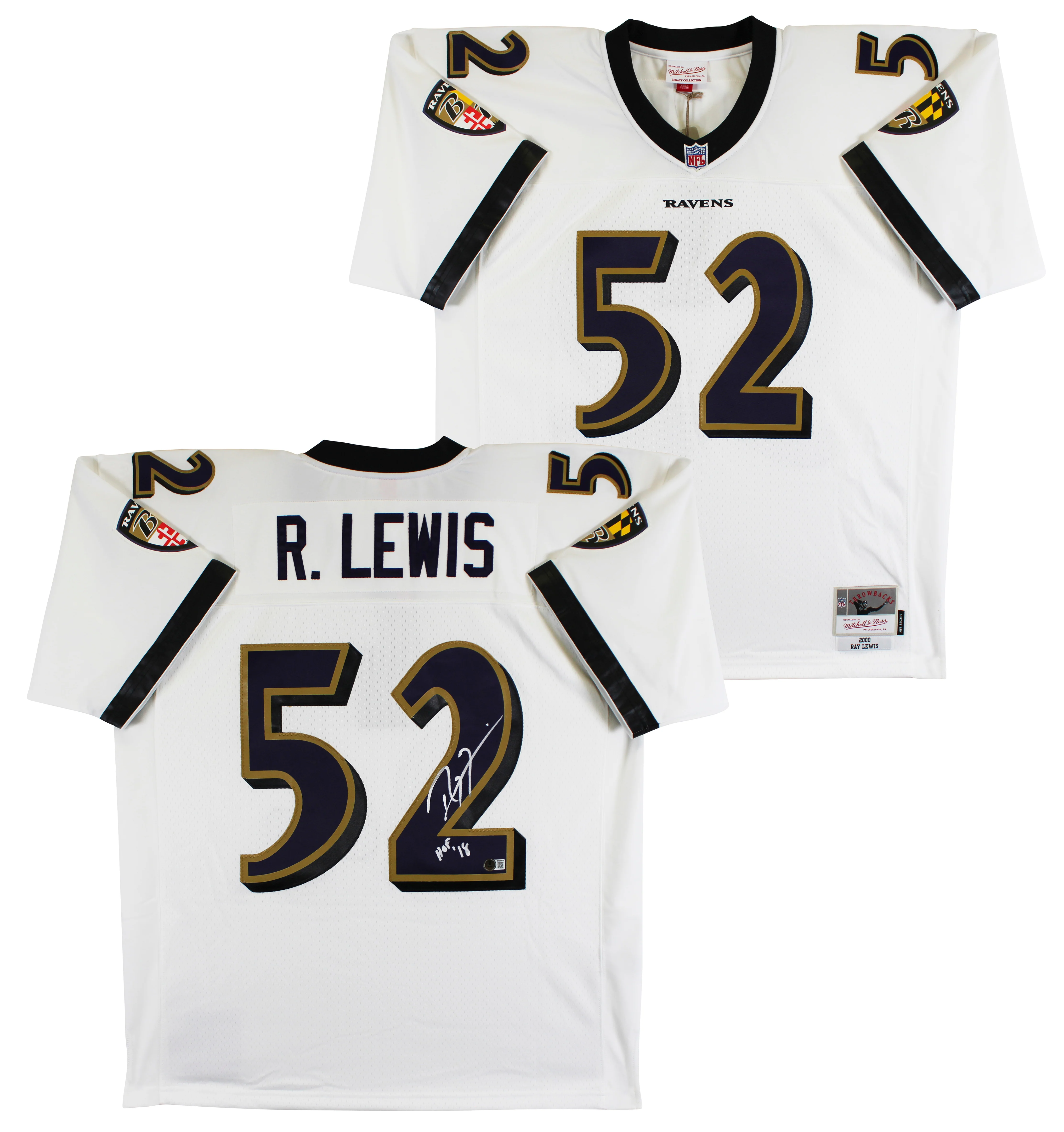 Ravens Ray Lewis Authentic Signed White Mitchell & Ness Jersey BAS Witnessed - Image 2