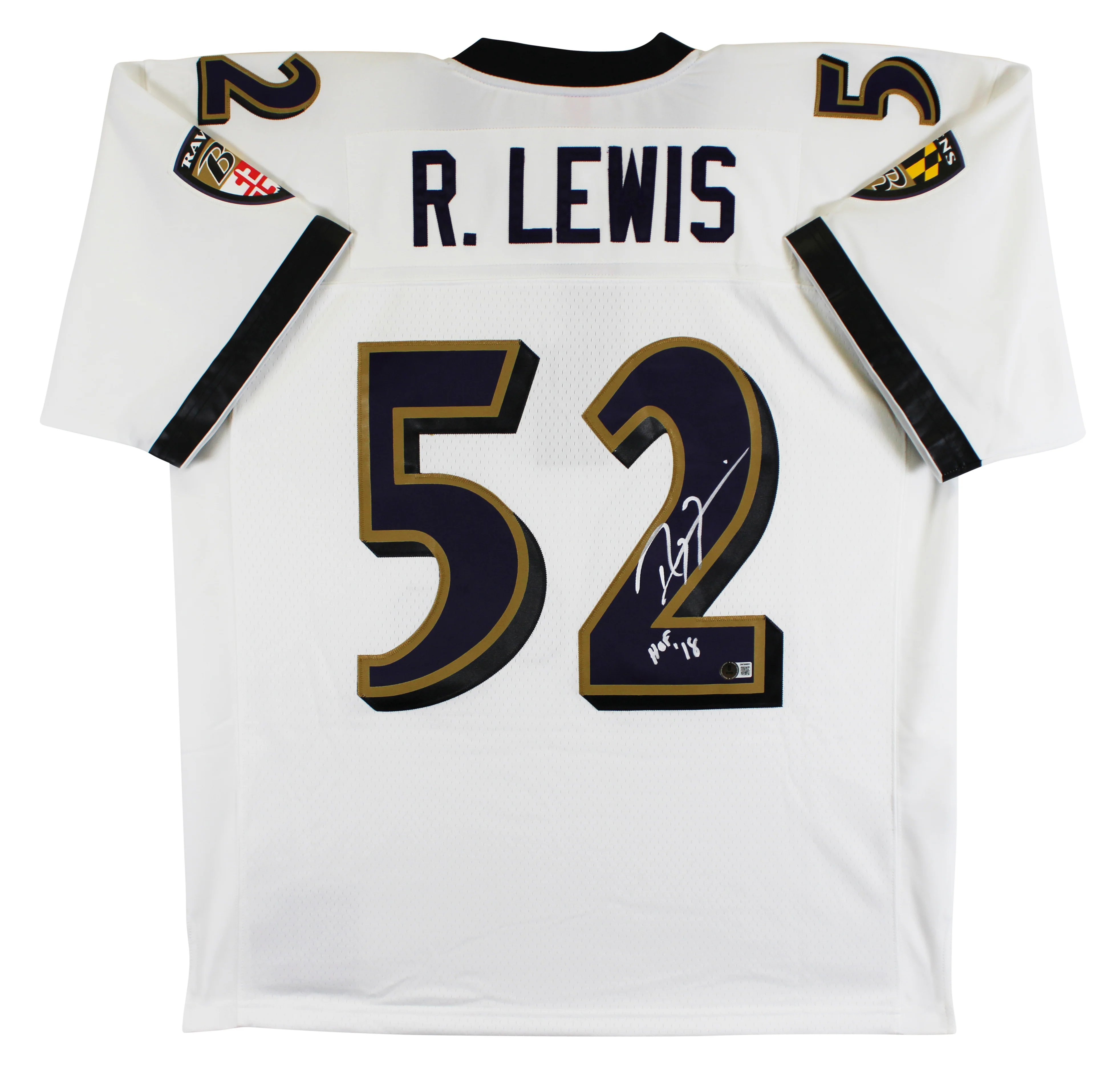 Ravens Ray Lewis Authentic Signed White Mitchell & Ness Jersey BAS Witnessed - Image 3