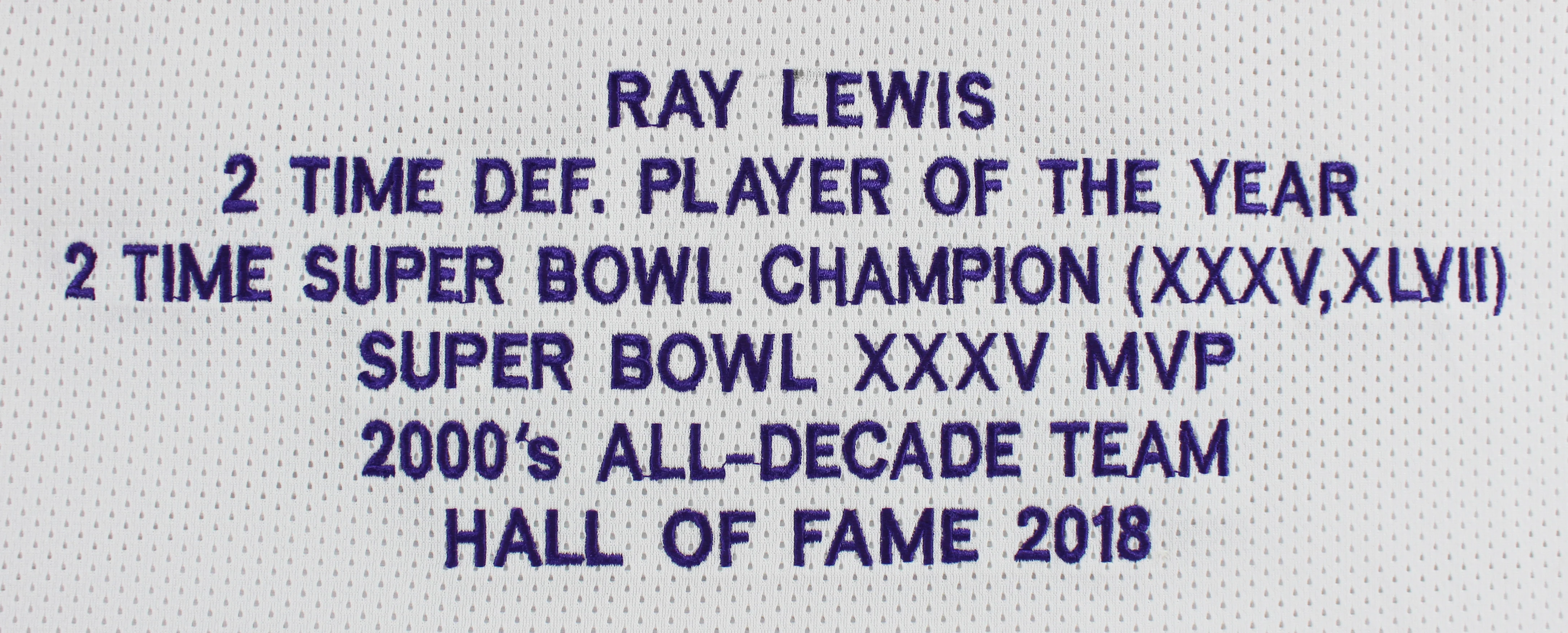Ravens Ray Lewis Authentic Signed White Pro Style Stat Jersey BAS Witnessed - Image 5