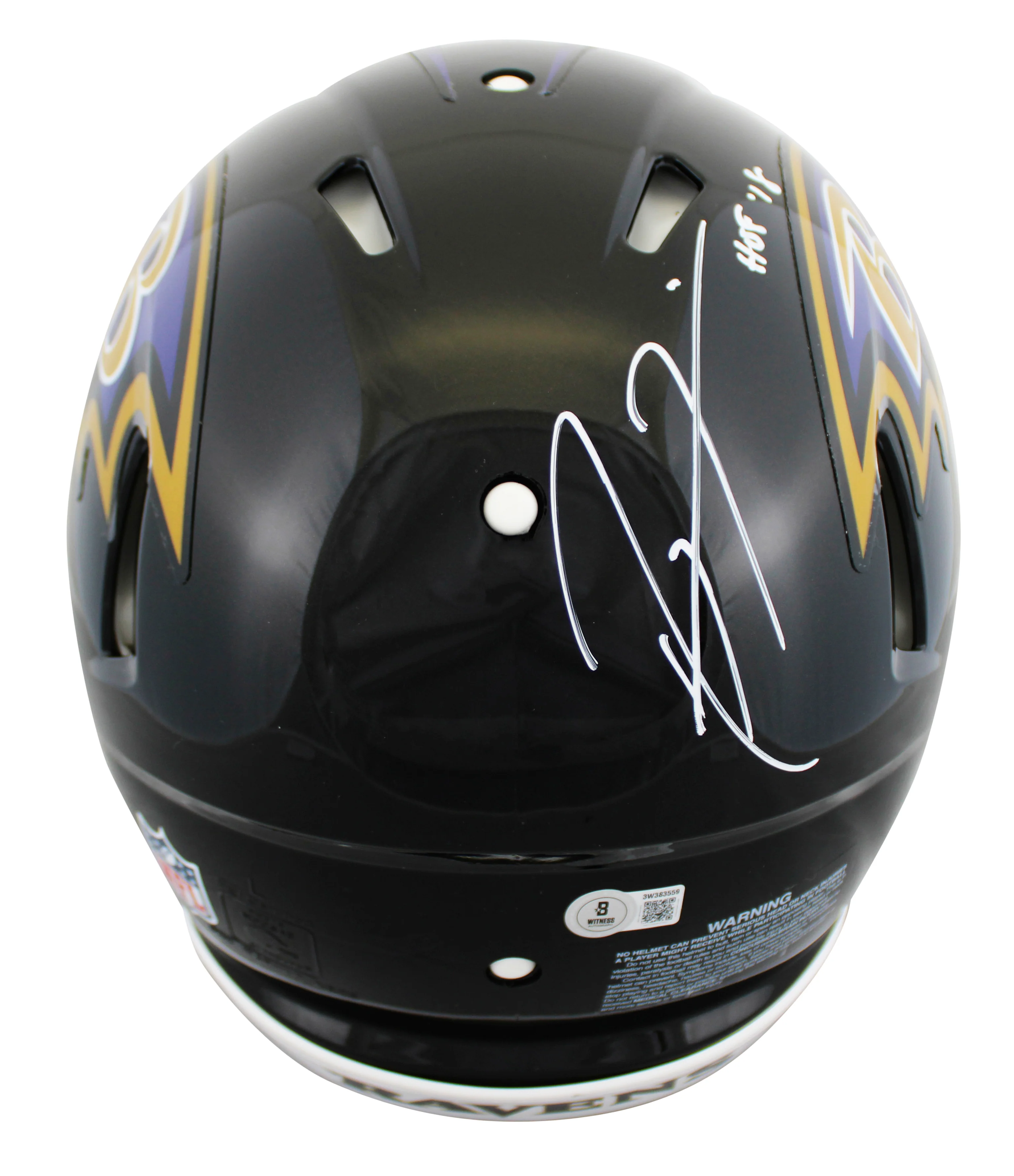 Ravens Ray Lewis "HOF 18" Signed Full Size Speed Proline Helmet BAS Witnessed - Image 4