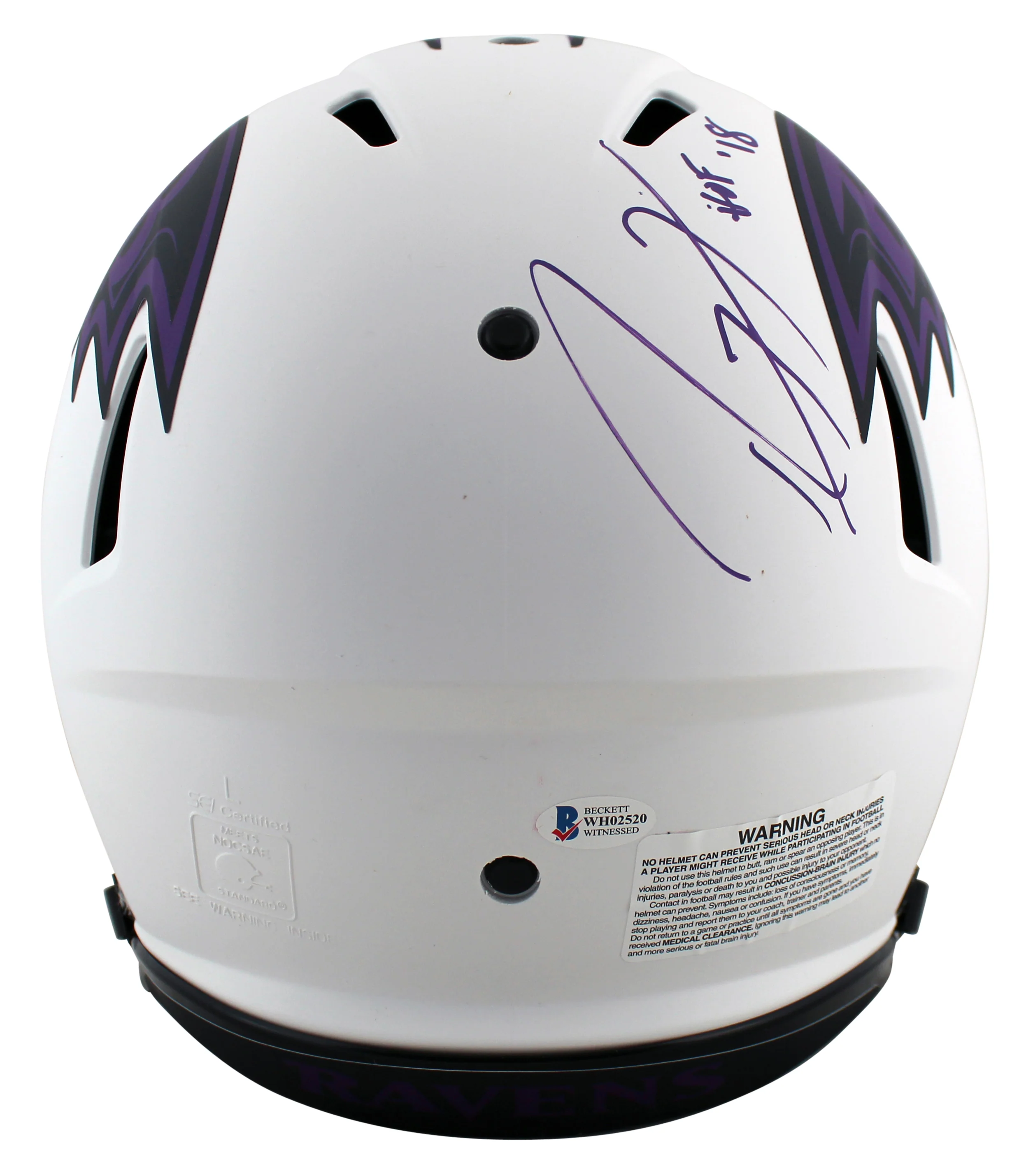 Ravens Ray Lewis HOF 18 Signed Lunar Full Size Speed Proline Helmet BAS Witness - Image 4