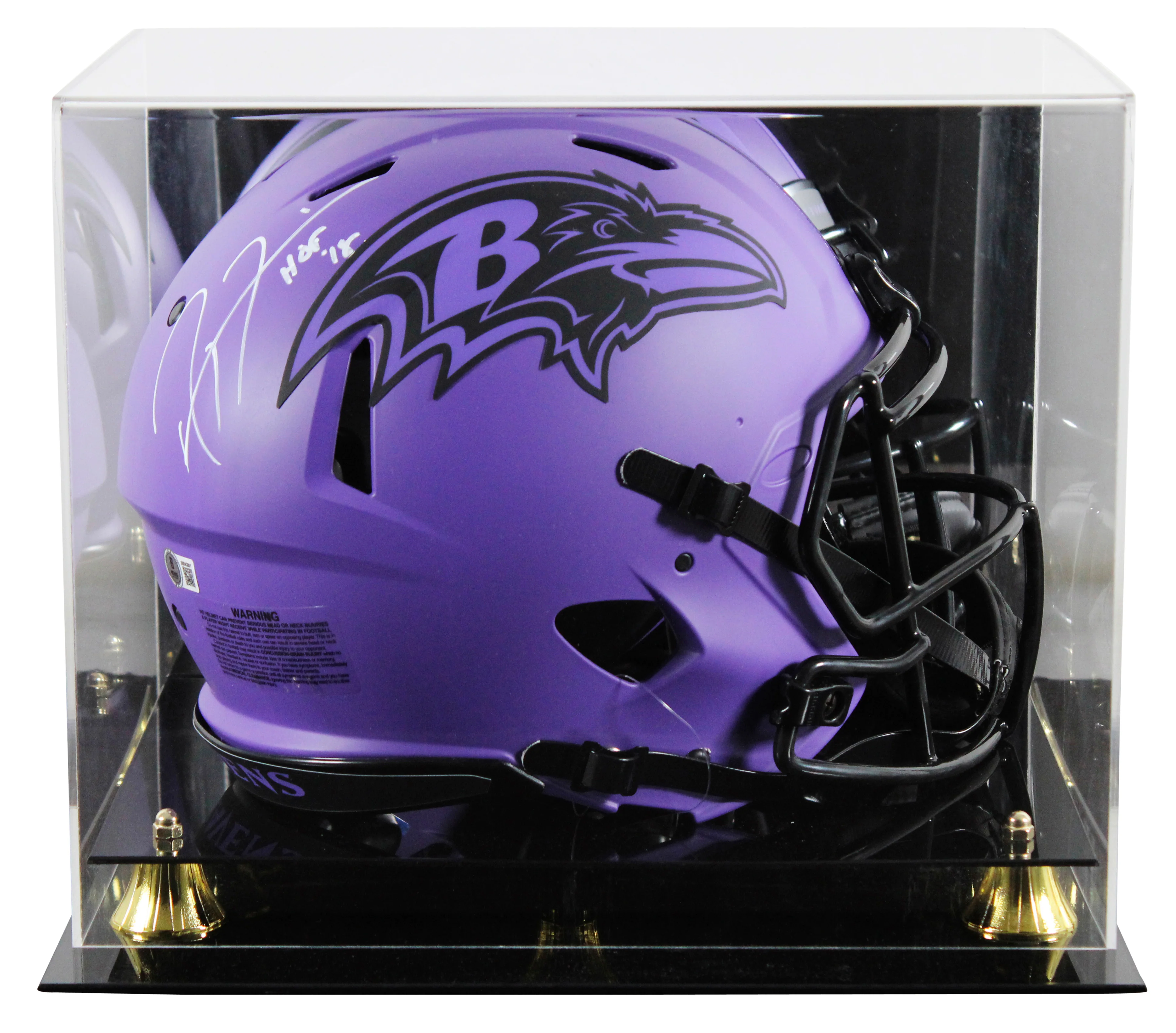 Ravens Ray Lewis "HOF 18" Signed Rave F/S Speed Proline Helmet W/ Case BAS Wit
