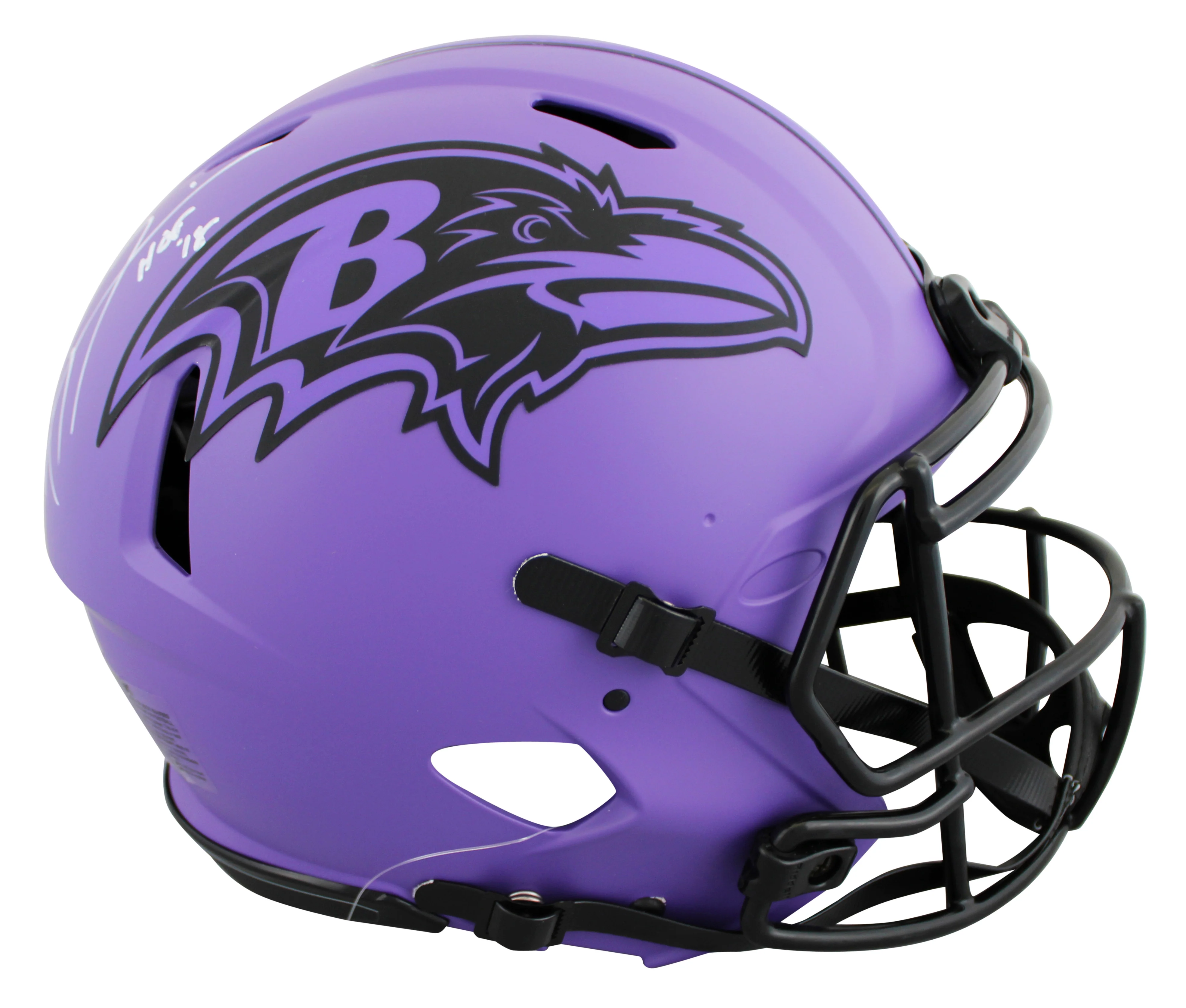 Ravens Ray Lewis "HOF 18" Signed Rave F/S Speed Proline Helmet W/ Case BAS Wit - Image 4