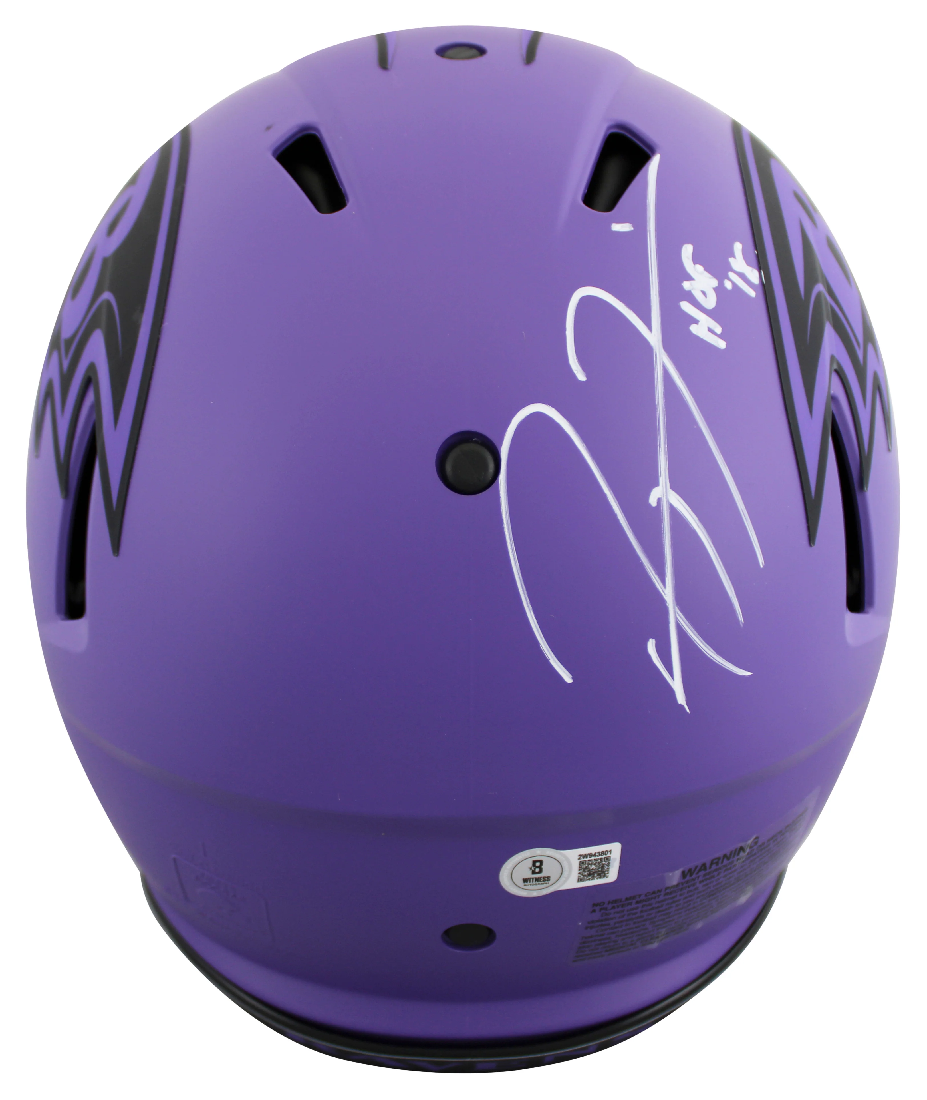 Ravens Ray Lewis "HOF 18" Signed Rave F/S Speed Proline Helmet W/ Case BAS Wit - Image 5