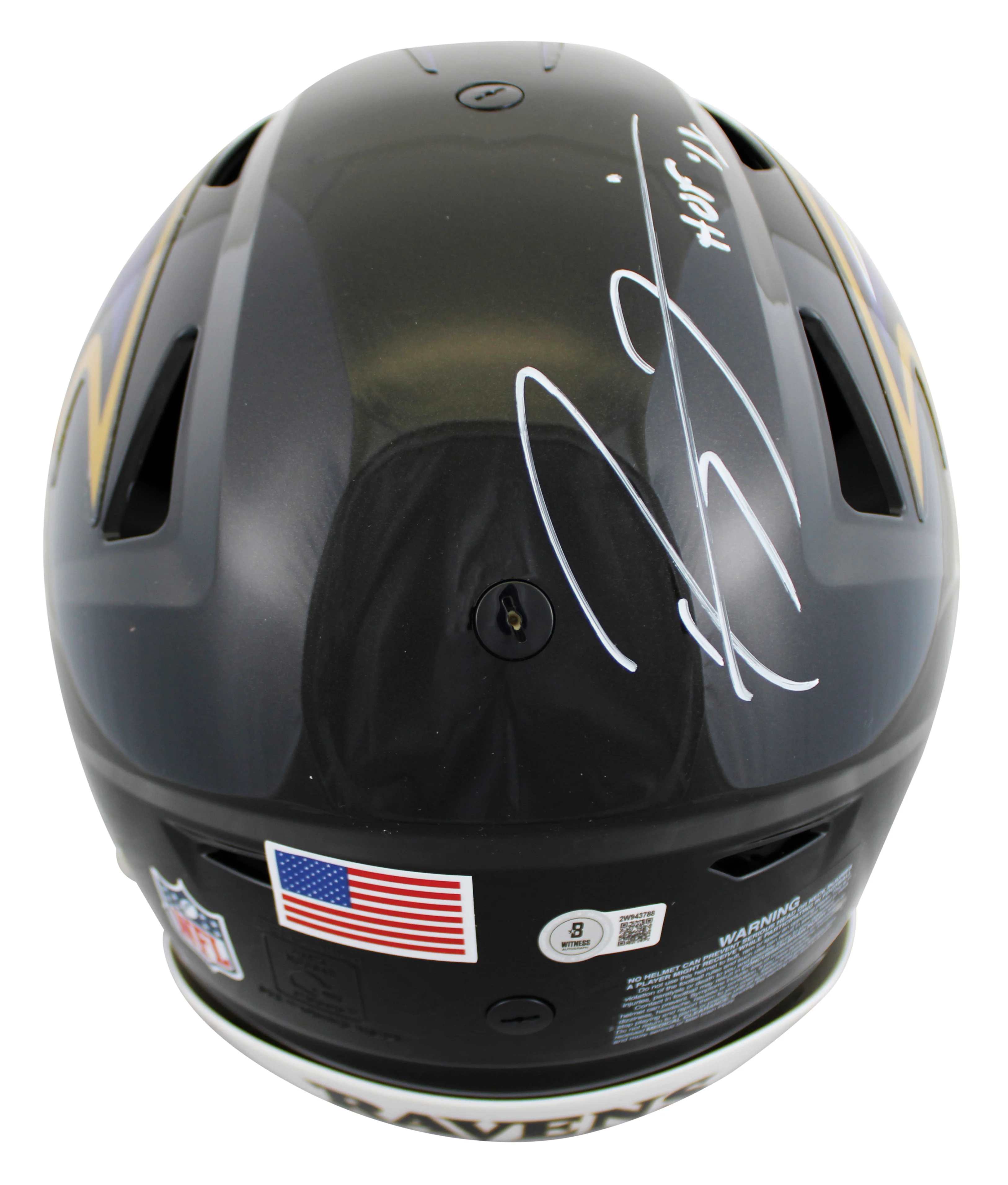Ravens Ray Lewis "HOF 18" Signed Speed Flex Full Size Helmet BAS Witnessed - Image 3