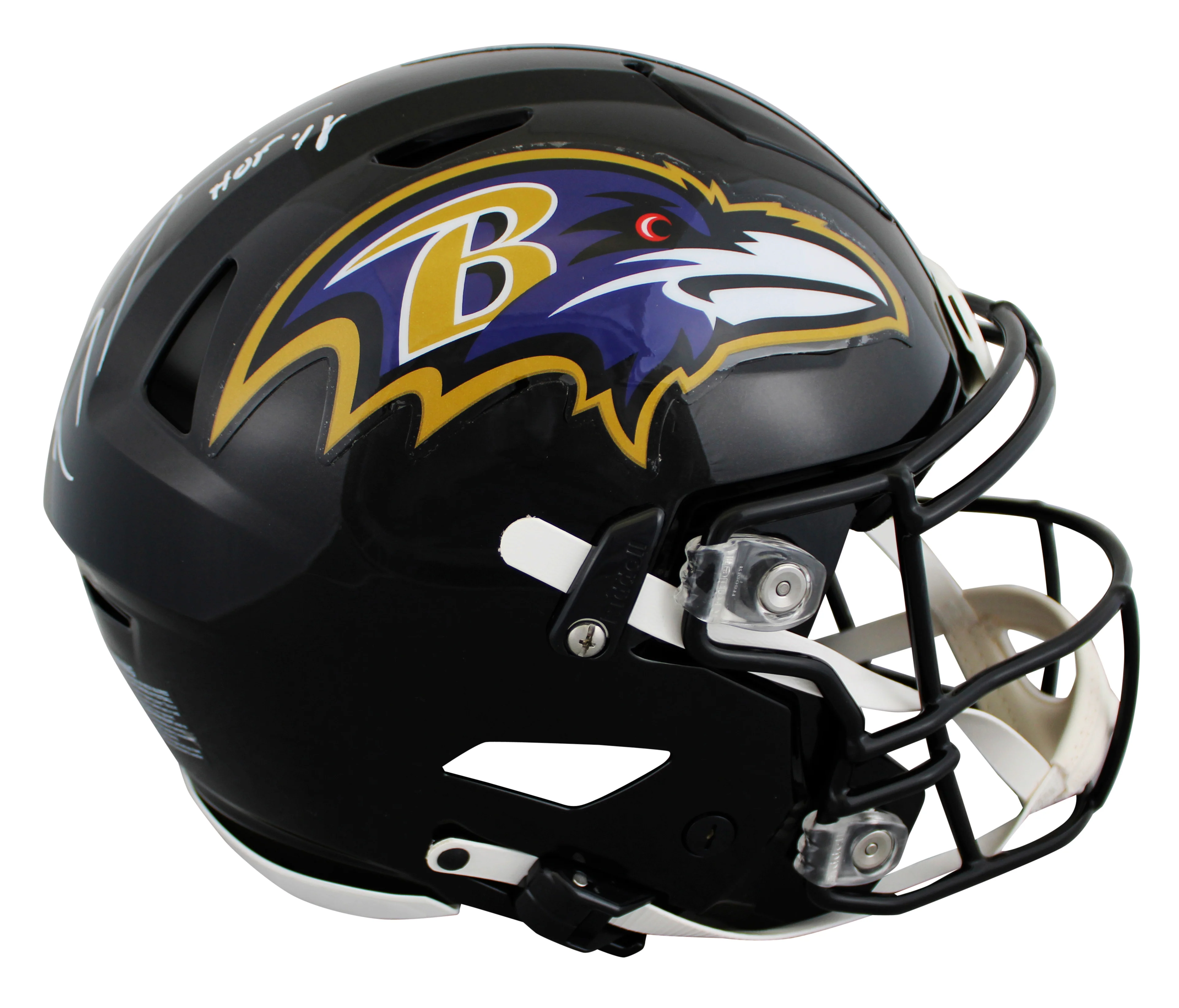 Ravens Ray Lewis "HOF 18" Signed Speed Flex Full Size Helmet BAS Witnessed - Image 4