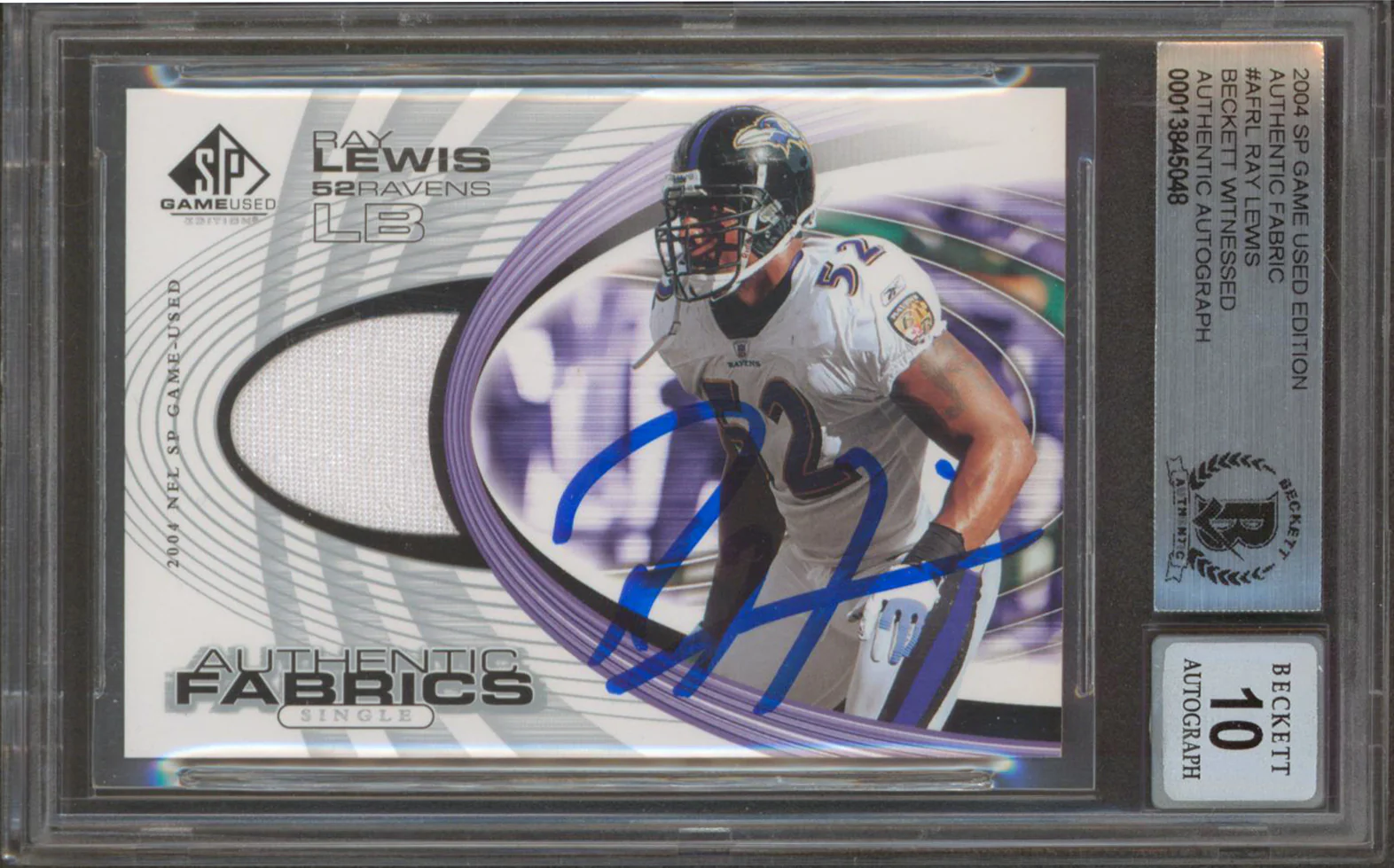 Ravens Ray Lewis Signed 2004 SP Game Used Ed AF #AFRL Card Auto 10! BAS Slabbed - Image 2