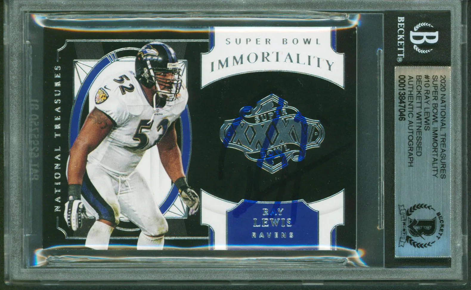 Ravens Ray Lewis Signed 2020 National Treasures SB Immortality #10 Card BAS Slab - Image 2