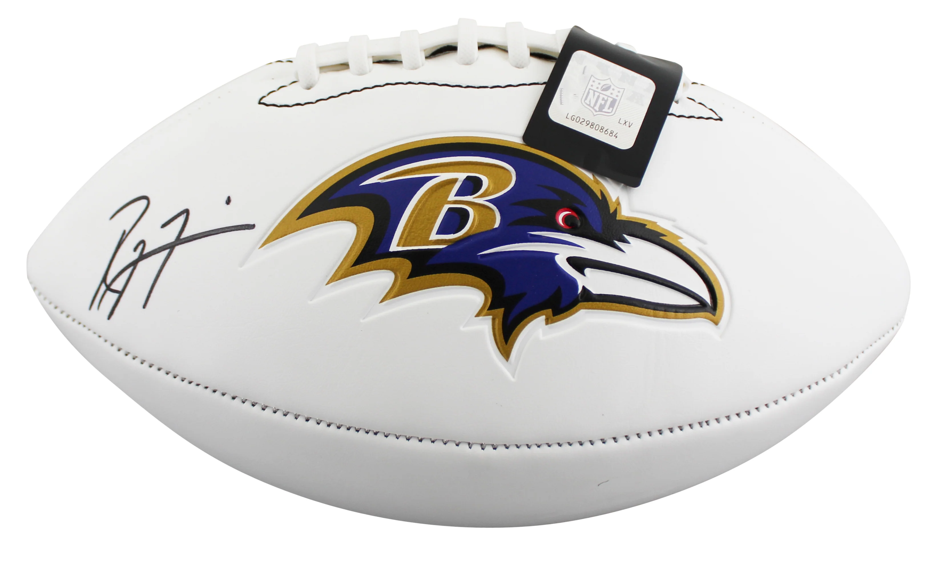 Ravens Ray Lewis Signed Franklin White Panel Logo Football BAS Witness #2W967594 - Image 3