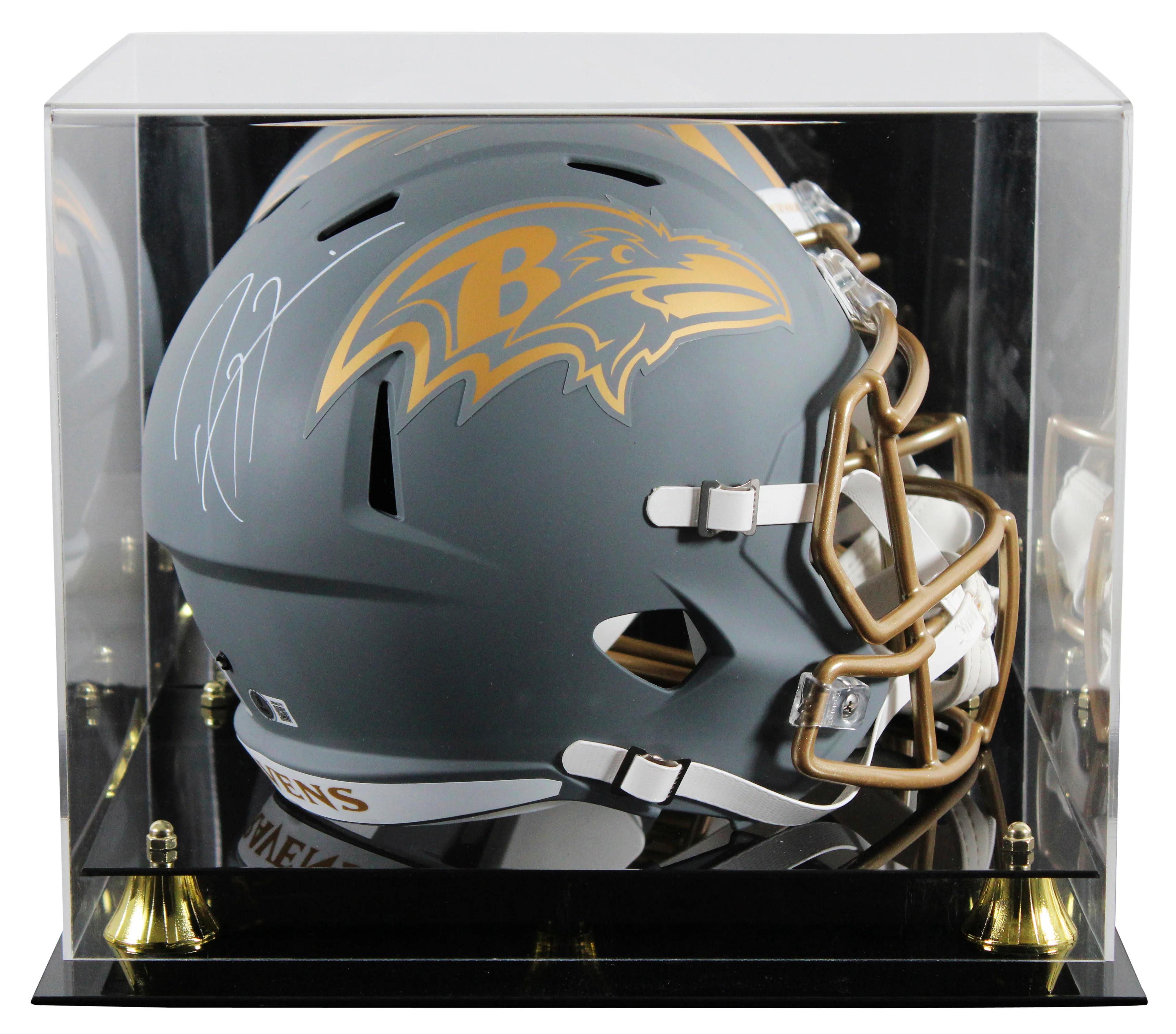 Ravens Ray Lewis Signed Slate Full Size Speed Rep Helmet W/ Case BAS Witnessed - Image 2