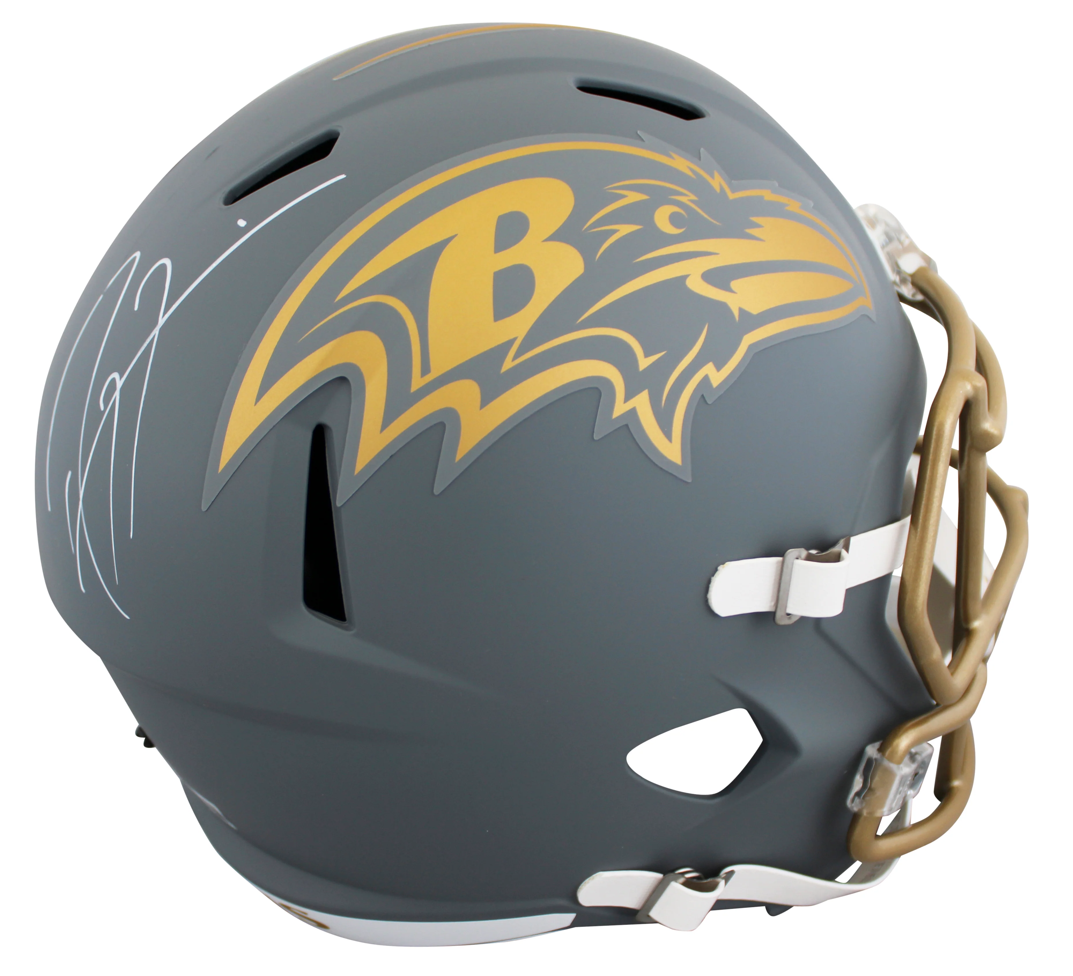 Ravens Ray Lewis Signed Slate Full Size Speed Rep Helmet W/ Case BAS Witnessed - Image 3