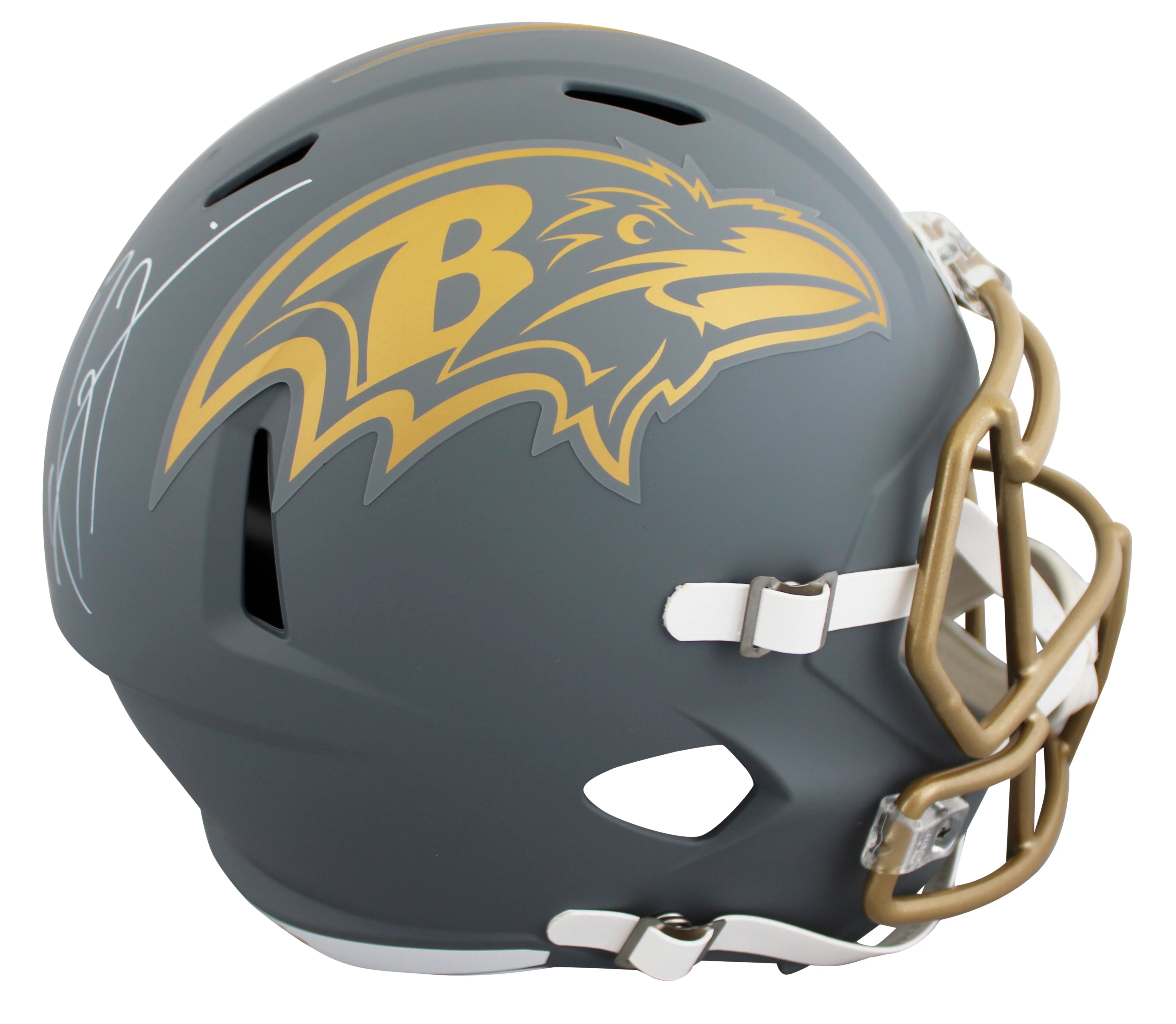 Ravens Ray Lewis Signed Slate Full Size Speed Rep Helmet W/ Case BAS Witnessed - Image 4