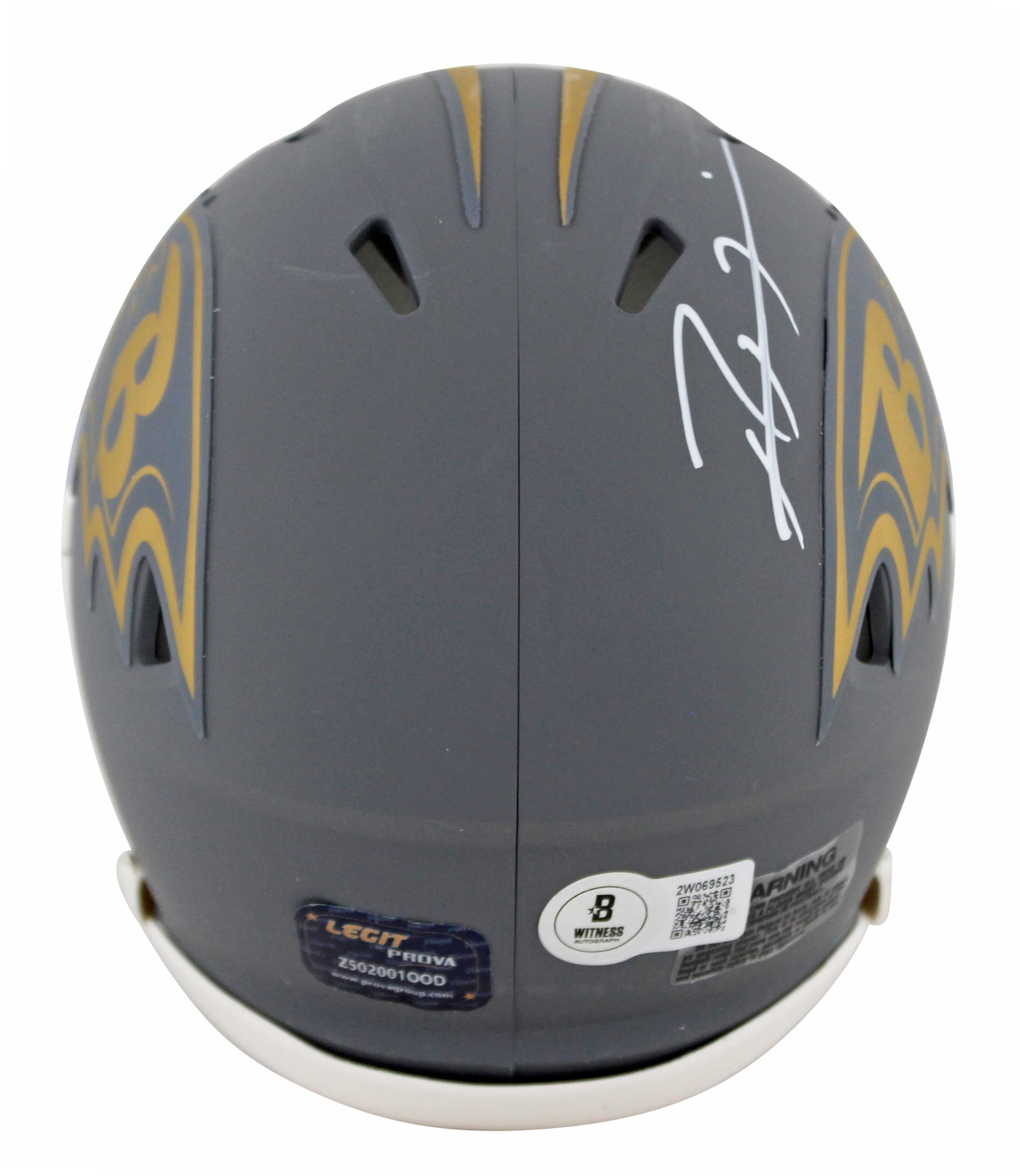 Ravens Ray Lewis Signed Slate Speed Mini Helmet W/ Case w/ White Sig BAS Witness - Image 4