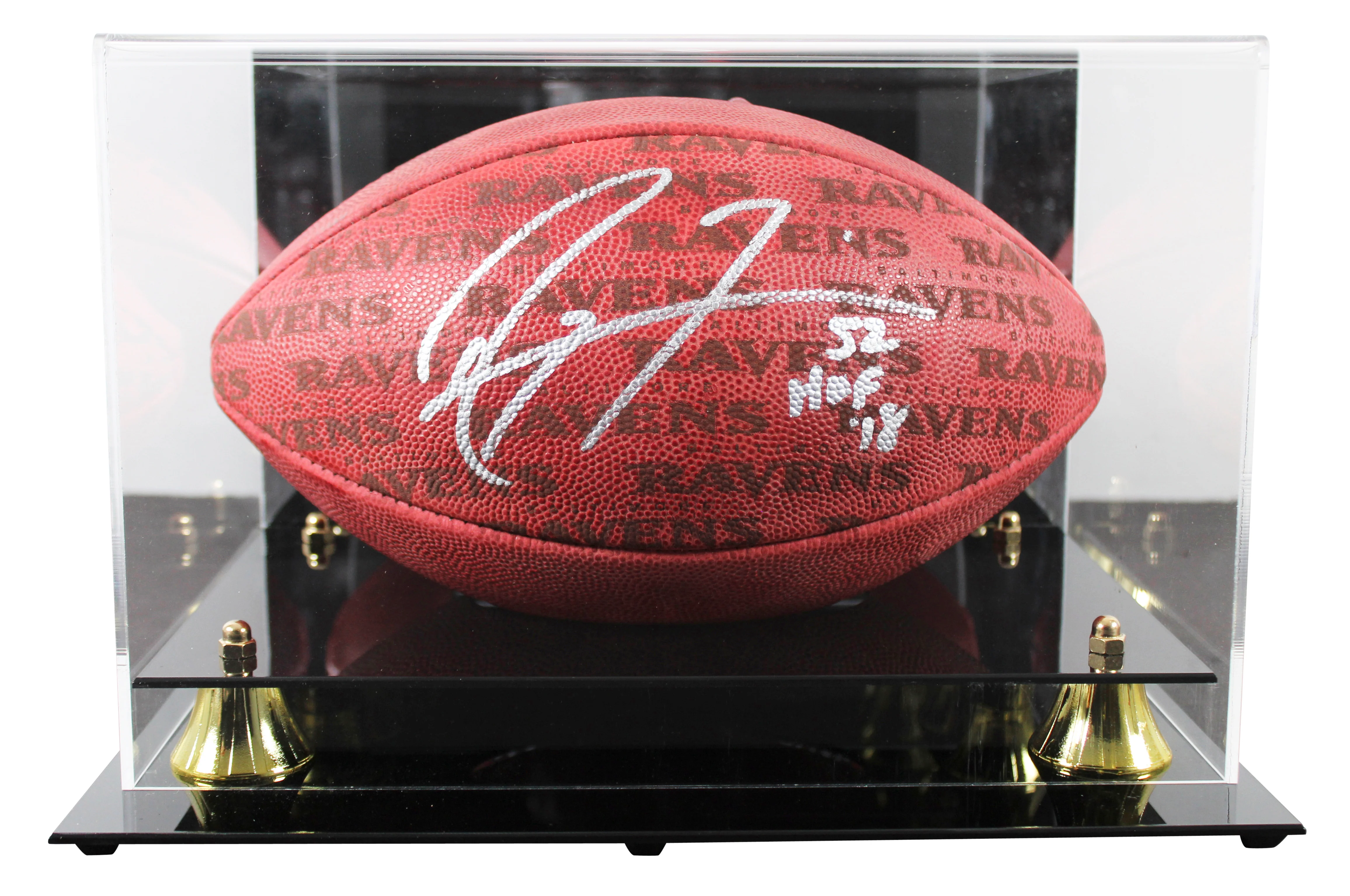 Ravens Ray Lewis Signed "The Duke" Team Showcase Football W/ Case BAS Witnessed - Image 2