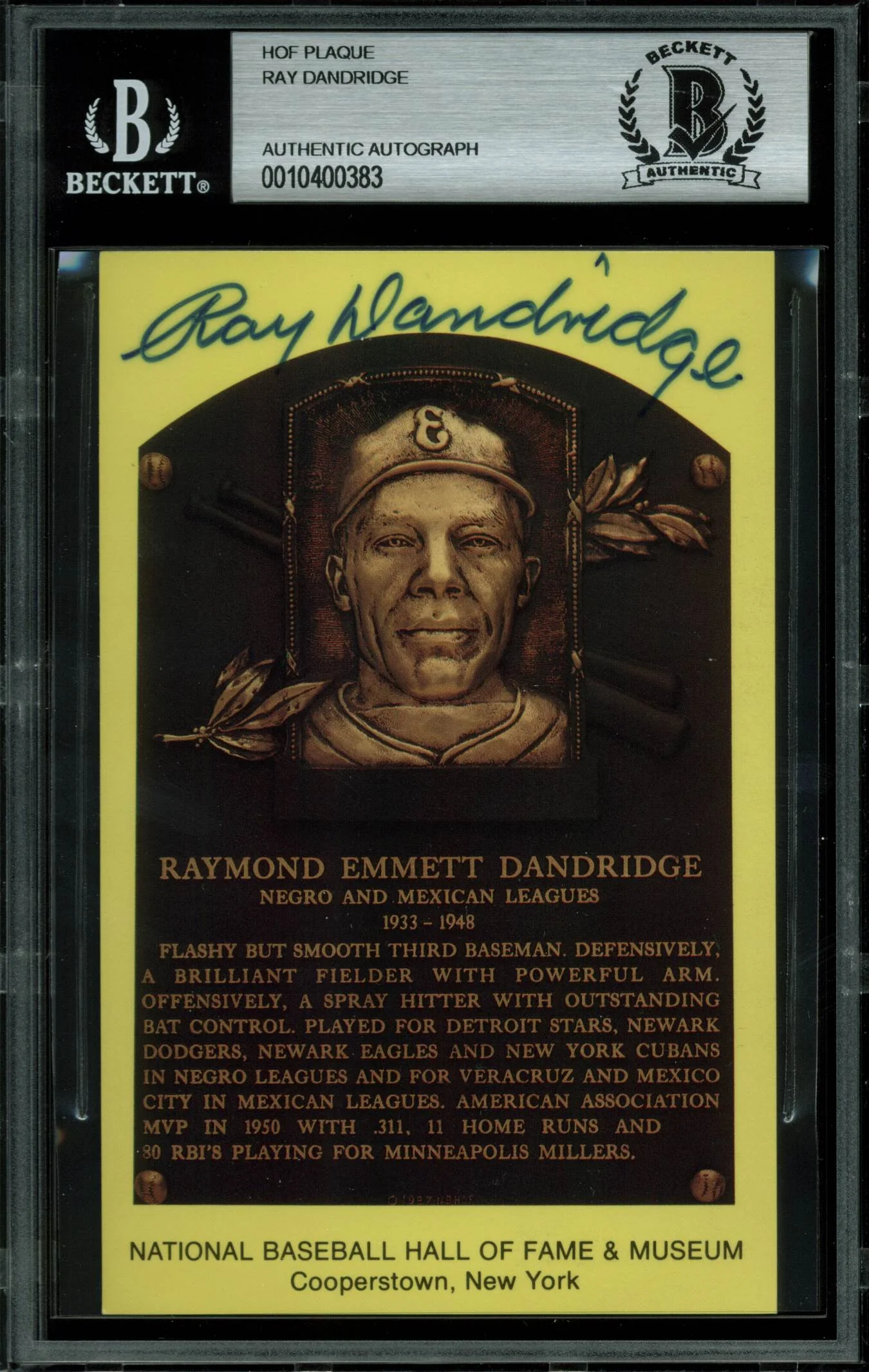 Ray Dandridge Authentic Signed 3.5x5.5 HOF Plaque Postcard BAS Slabbed - Image 2
