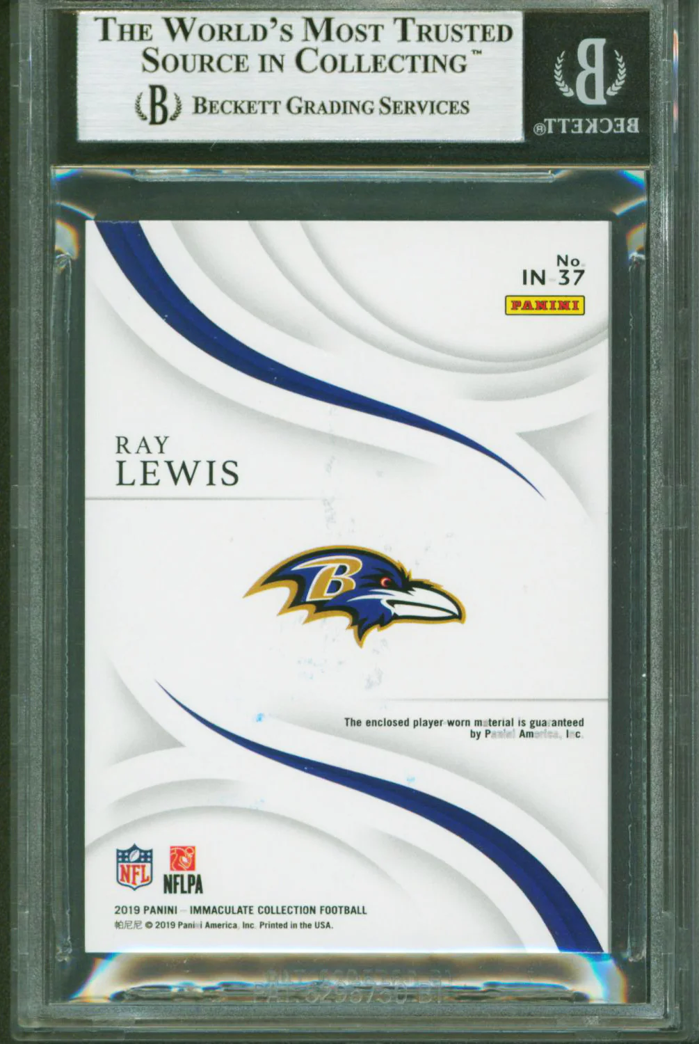 Ray Lewis Authentic Signed 2019 Immaculate Collection Mem #37 3/52 Card BAS Slab - Image 3