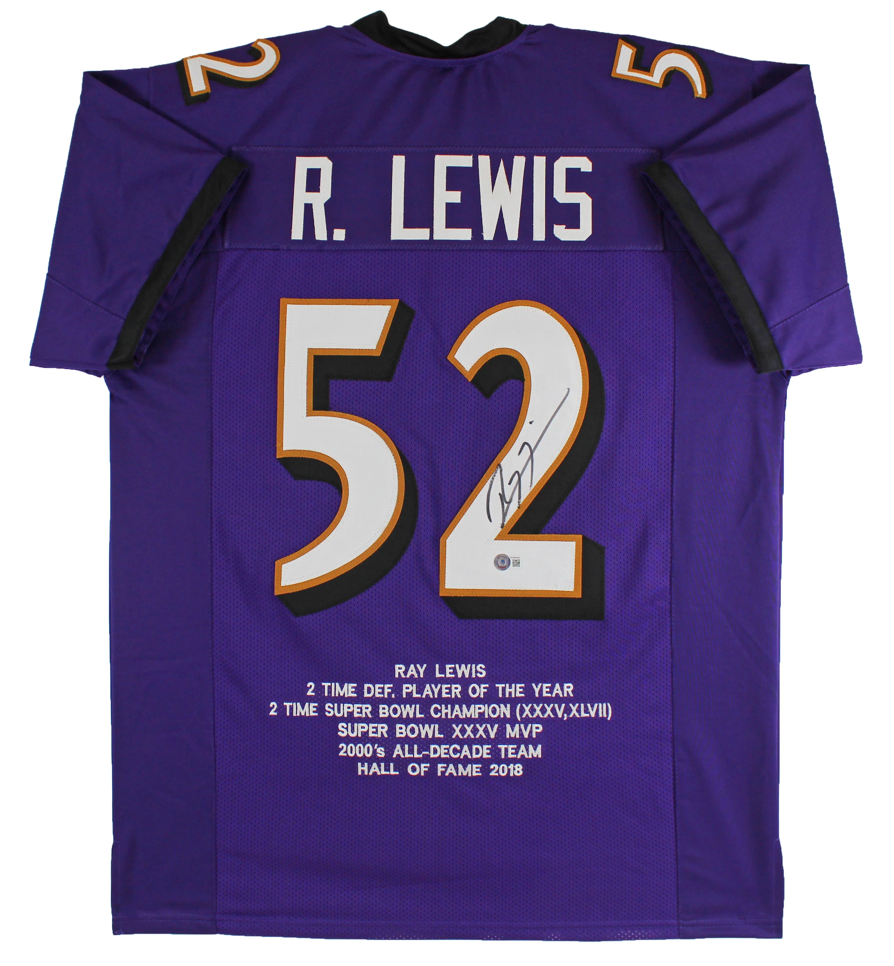 Ray Lewis Authentic Signed Purple Pro Style Stat Jersey BAS Witnessed - Image 2
