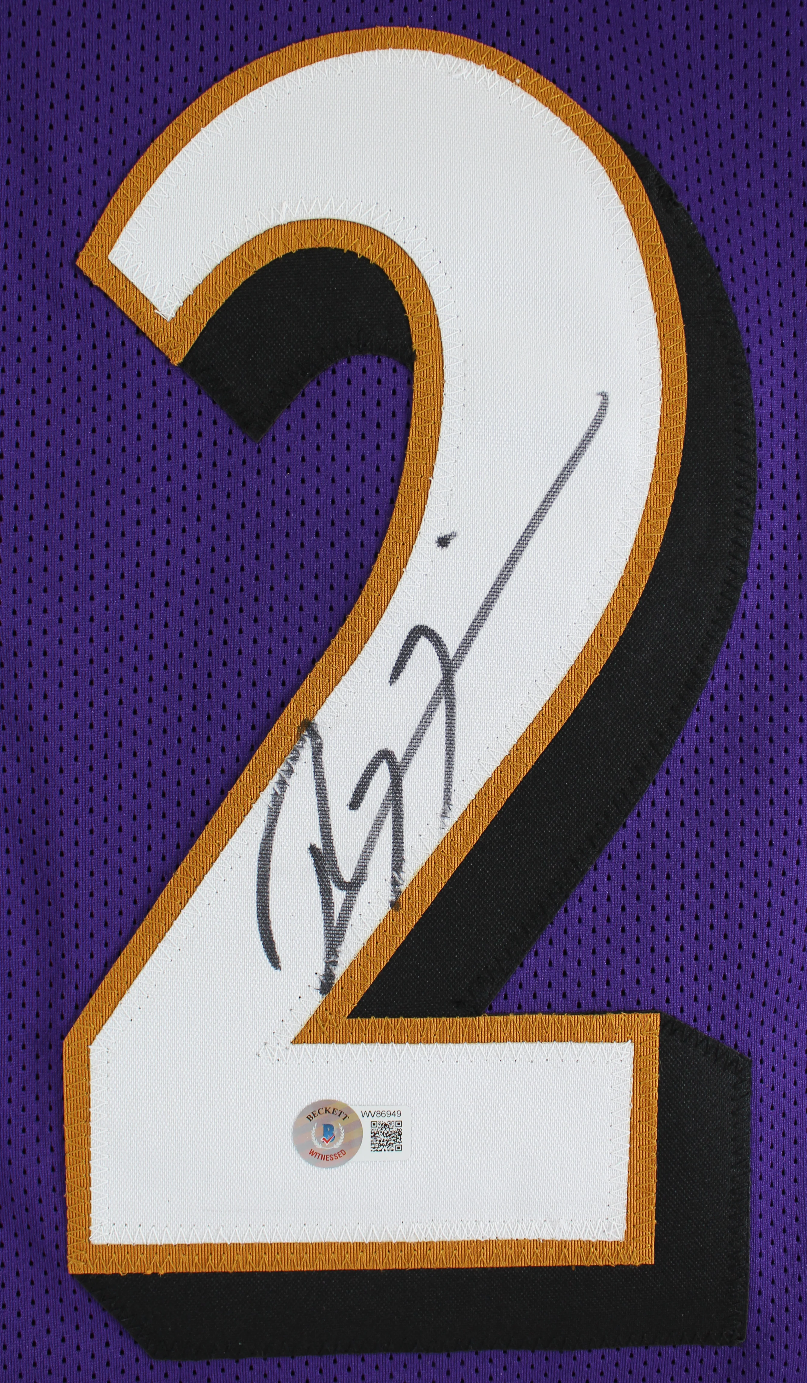 Ray Lewis Authentic Signed Purple Pro Style Stat Jersey BAS Witnessed - Image 3
