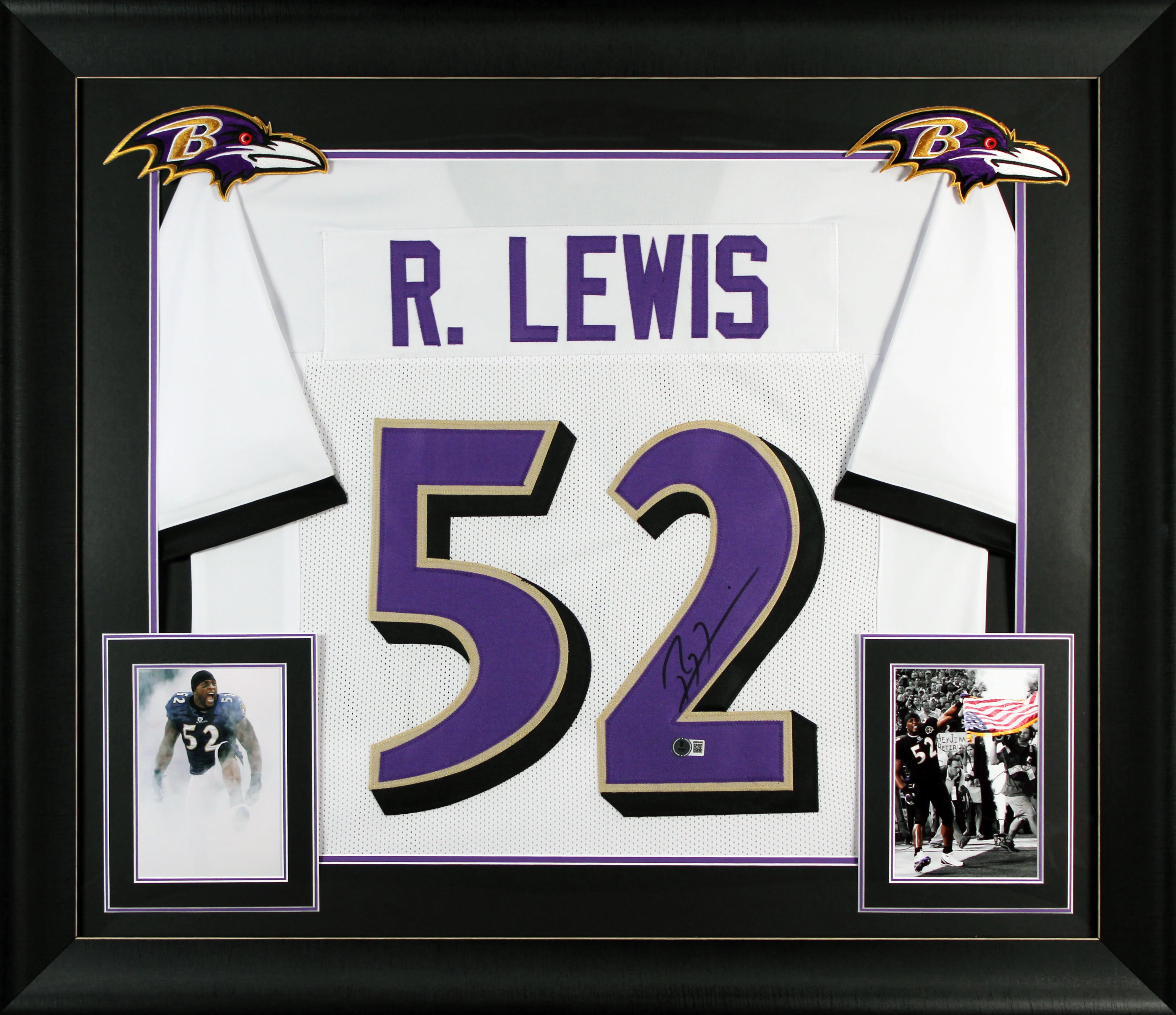 Ray Lewis Authentic Signed White Pro Style Framed Jersey Autographed BAS Witness - Image 2