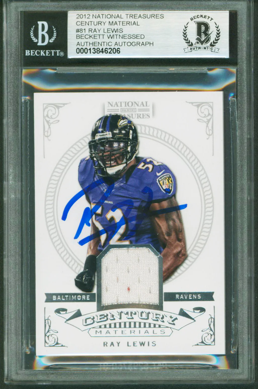 Ray Lewis Signed 2012 National Treasures Century #81 37/99 Card Auto 10 BAS Slab - Image 2
