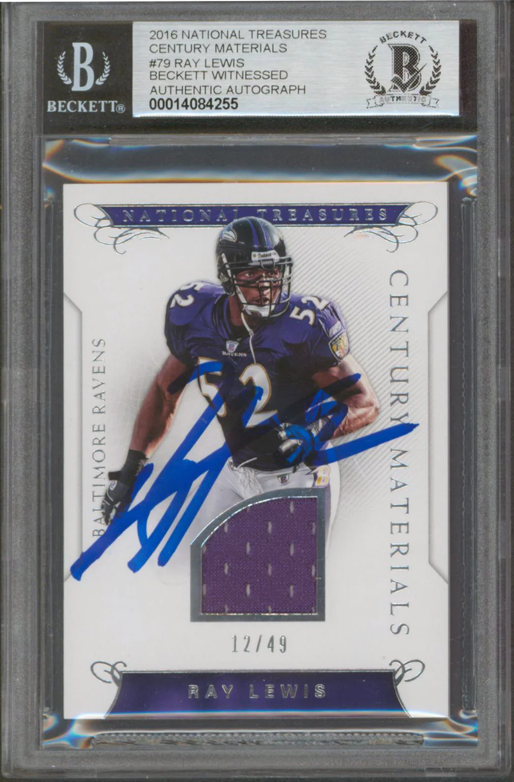 Ray Lewis Signed 2016 National Treasures CM #79 12/49 Card Auto 10! BAS Slabbed - Image 2