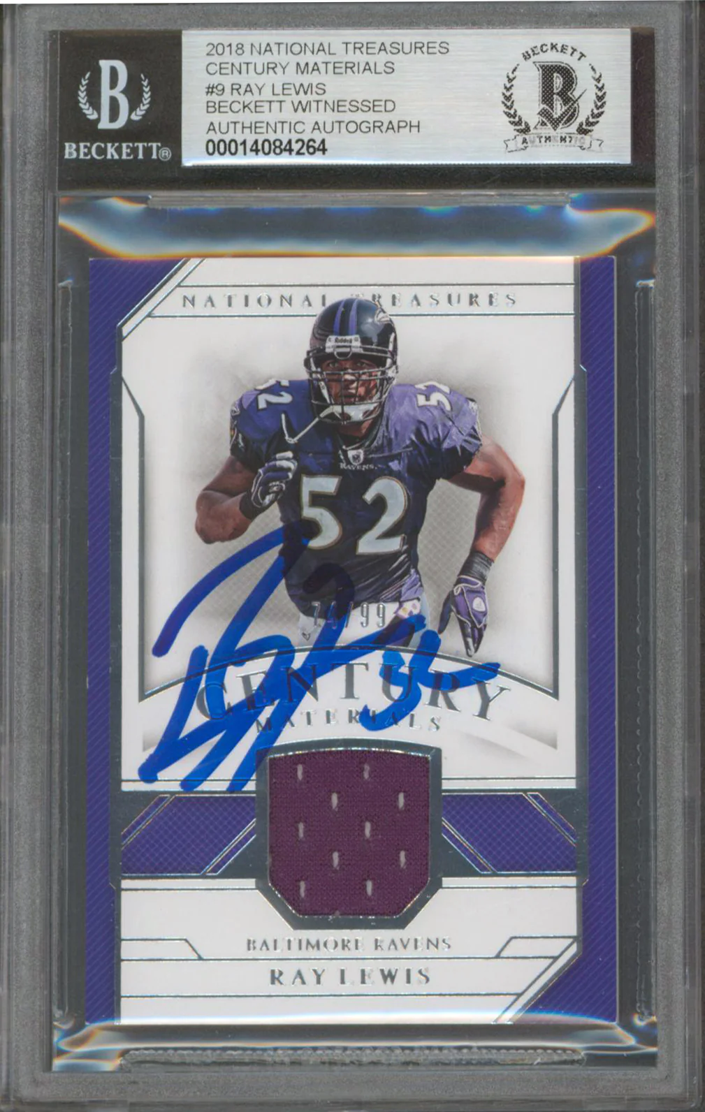 Ray Lewis Signed 2018 National Treasures CM #9 74/99 Card Auto 10! BAS Slabbed - Image 2
