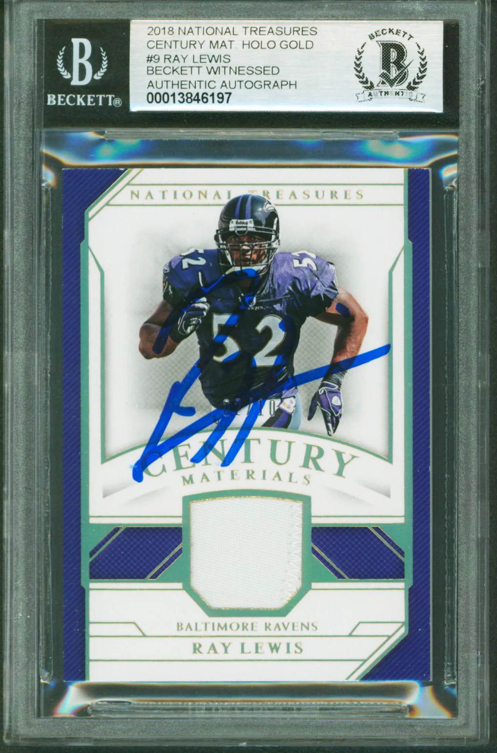 Ray Lewis Signed 2018 National Treasures Holo Gold #9 Card Auto 10! BAS Slabbed - Image 2