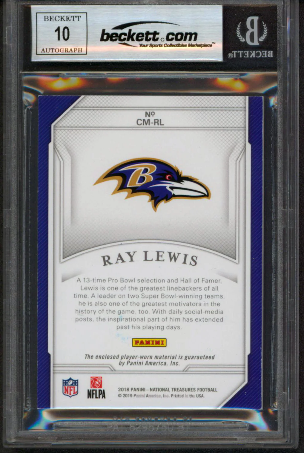 Ray Lewis Signed 2018 National Treasures Holo Gold #9 Card Auto 10! BAS Slabbed - Image 3