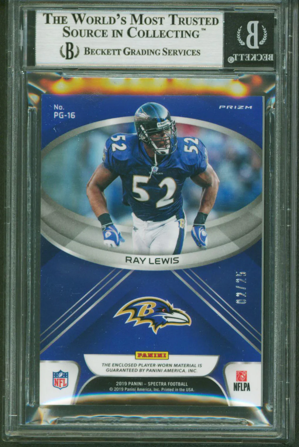 Ray Lewis Signed 2018 Panini Spectra POTG Mat Neon Green #16#2/25 Card BAS Slab - Image 3