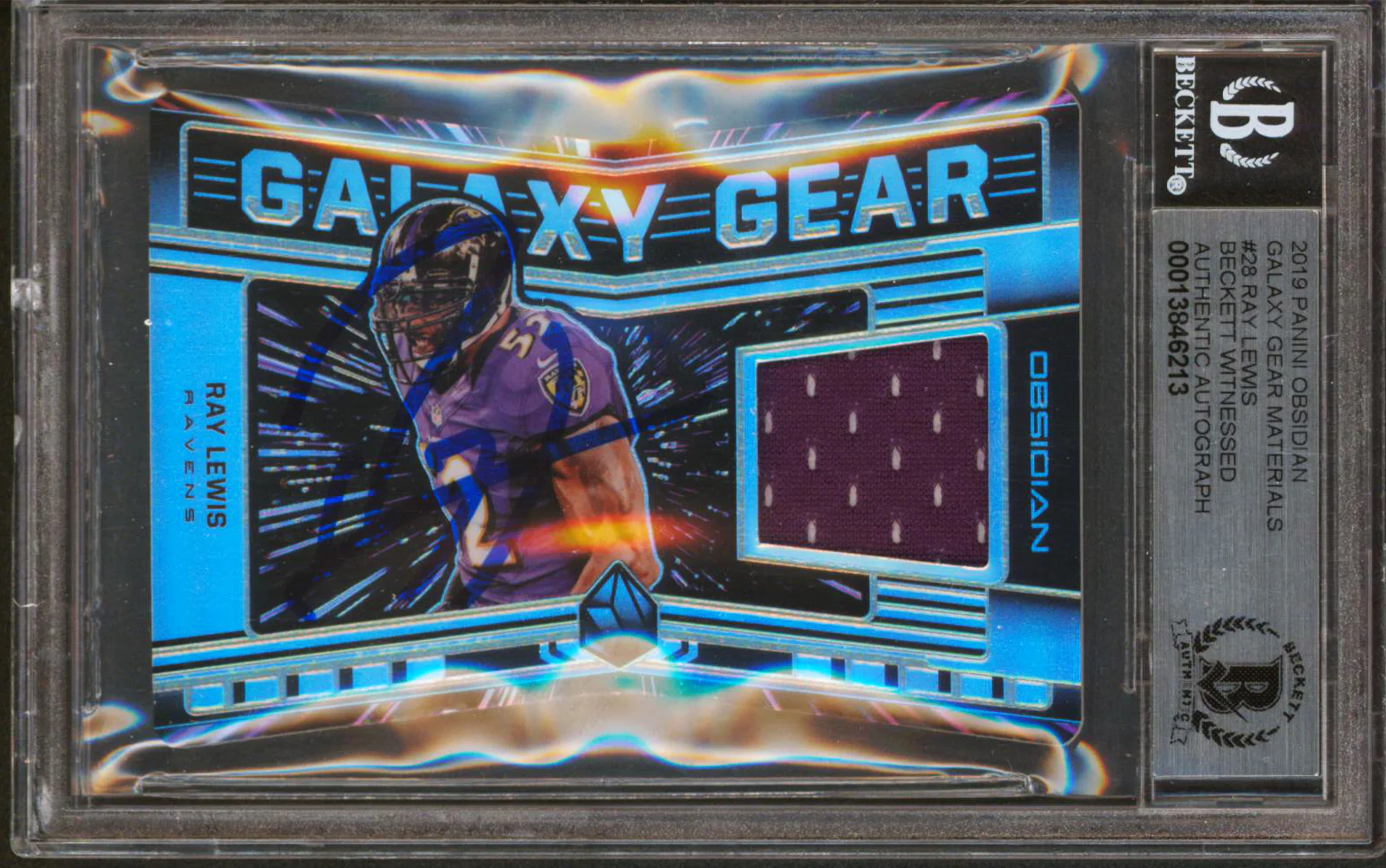 Ray Lewis Signed 2019 Panini Obsidian Galaxy Gear Mat #28 Card Auto 10! BAS Slab - Image 2