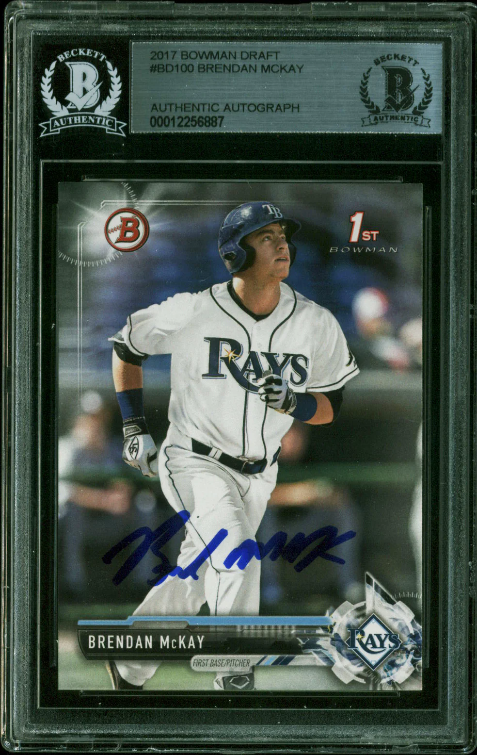 Rays Brendan McKay Authentic Signed 2017 Bowman Draft #BDC100 Card BAS Slabbed - Image 2