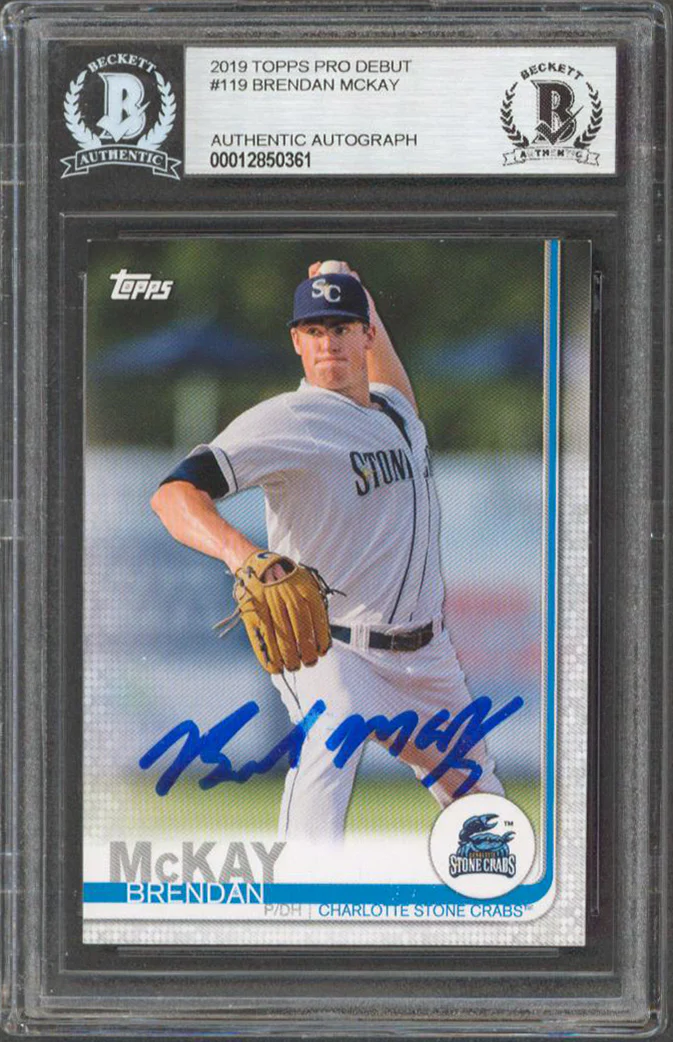 Rays Brendan McKay Authentic Signed 2019 Topps Pro Debut #119 RC BAS Slabbed - Image 2