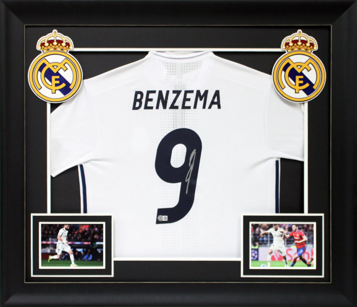 Real Madrid Karim Benzema Authentic Signed White Adidas Framed Jersey BAS - Image 2