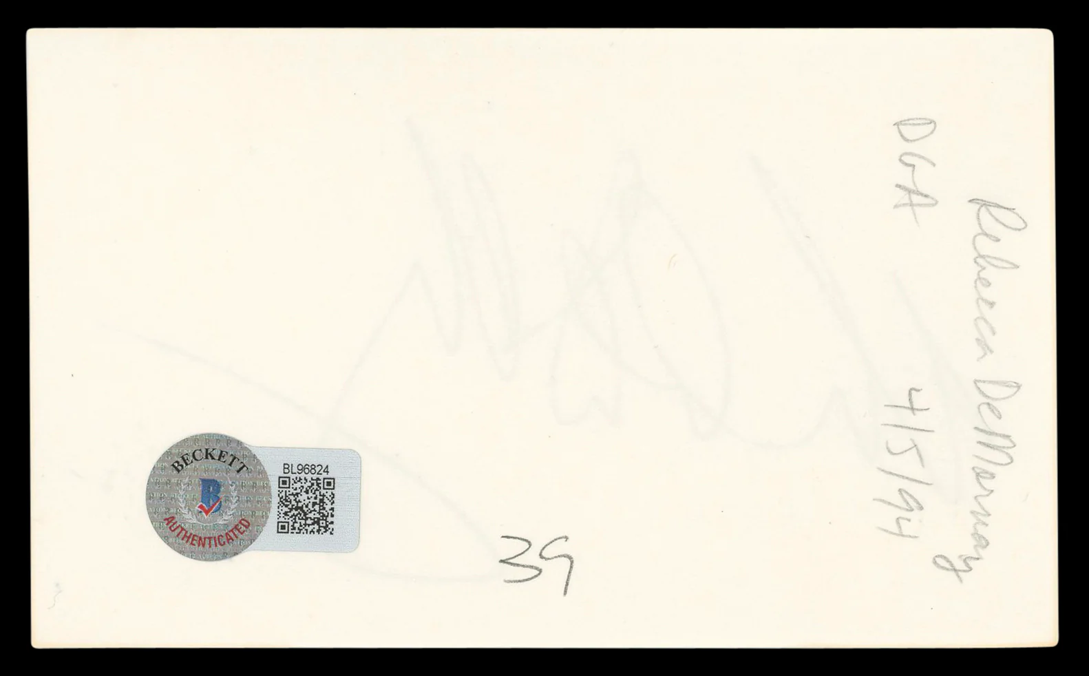 Rebecca De Mornay Risky Business Authentic Signed 3x5 Index Card BAS #BL96824 - Image 3
