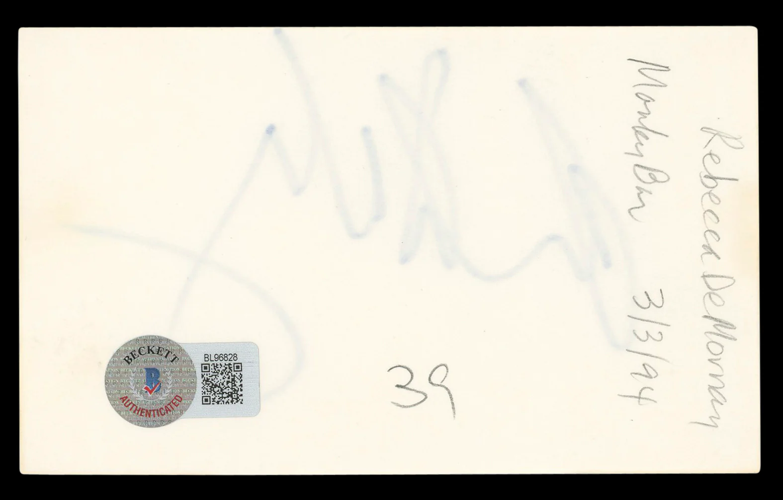 Rebecca De Mornay Risky Business Authentic Signed 3x5 Index Card BAS #BL96828 - Image 3