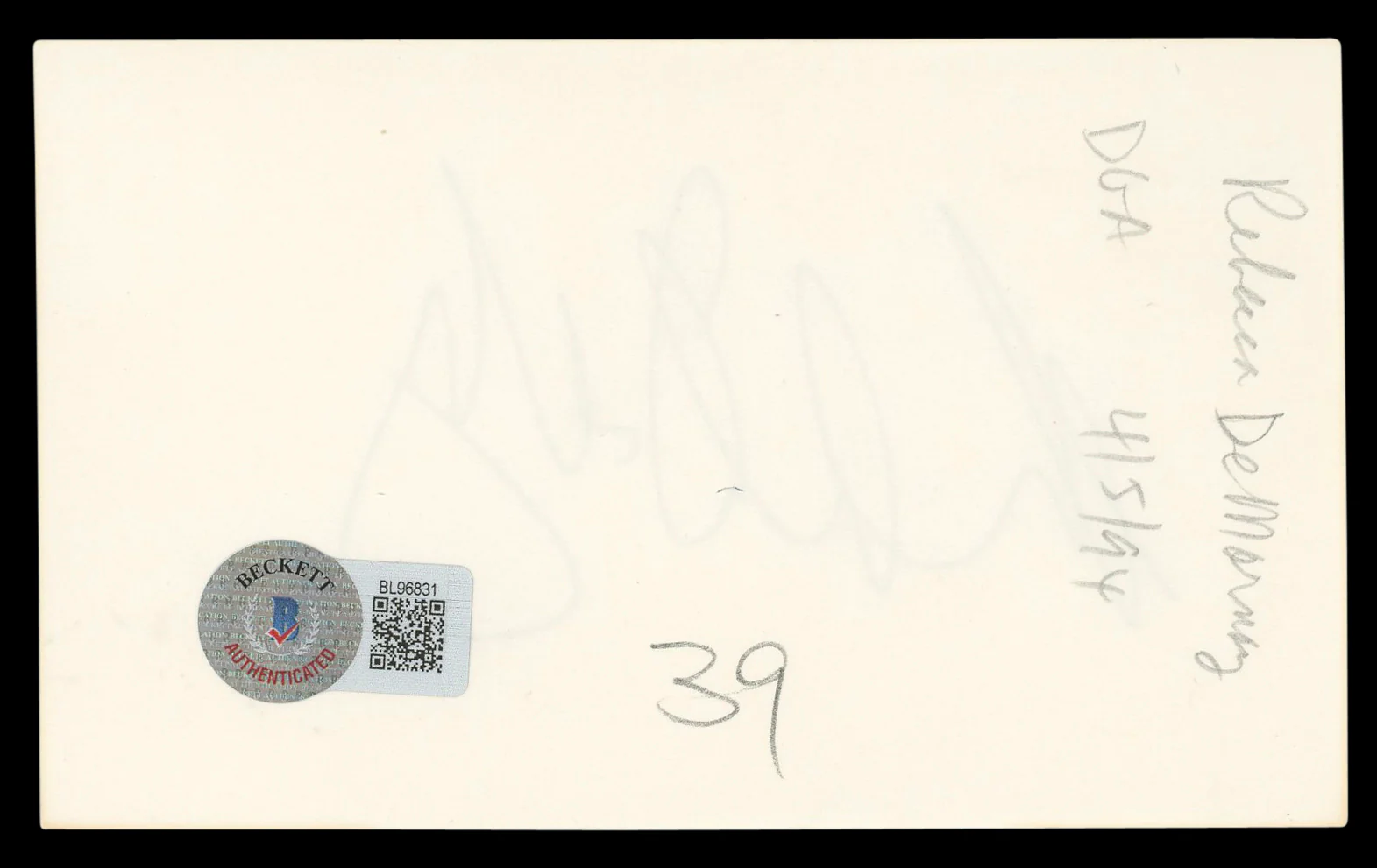 Rebecca De Mornay Risky Business Authentic Signed 3x5 Index Card BAS #BL96831 - Image 3