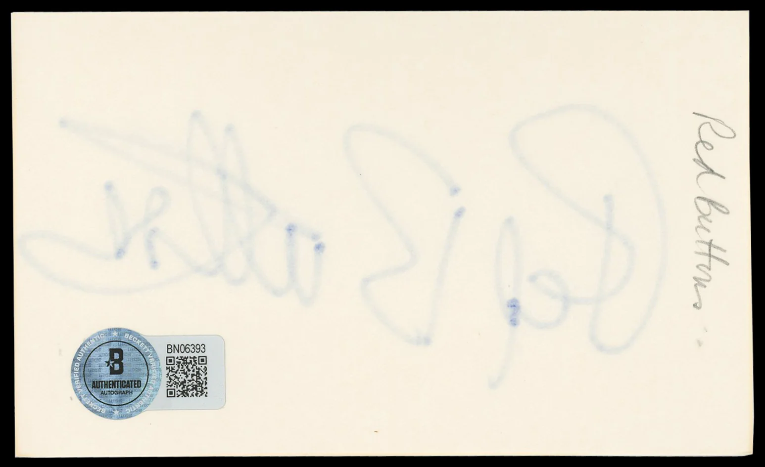 Red Buttons The Poseidon Adventure Authentic Signed 3x5 Index Card BAS #BN06393 - Image 3