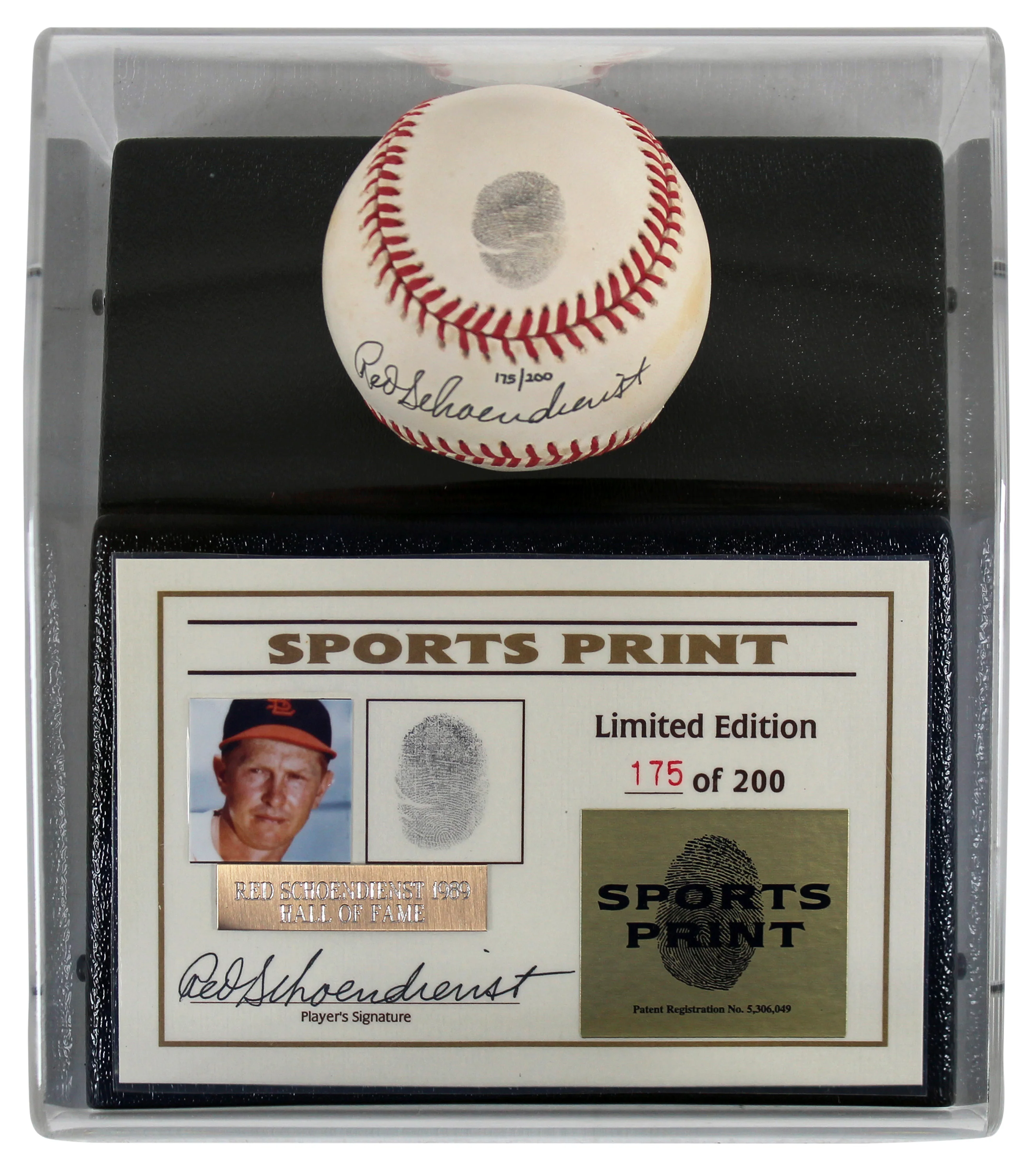 Red Schoendienst Signed Thumbprint Baseball LE #'d/200 w/ Display Case BAS - Image 3