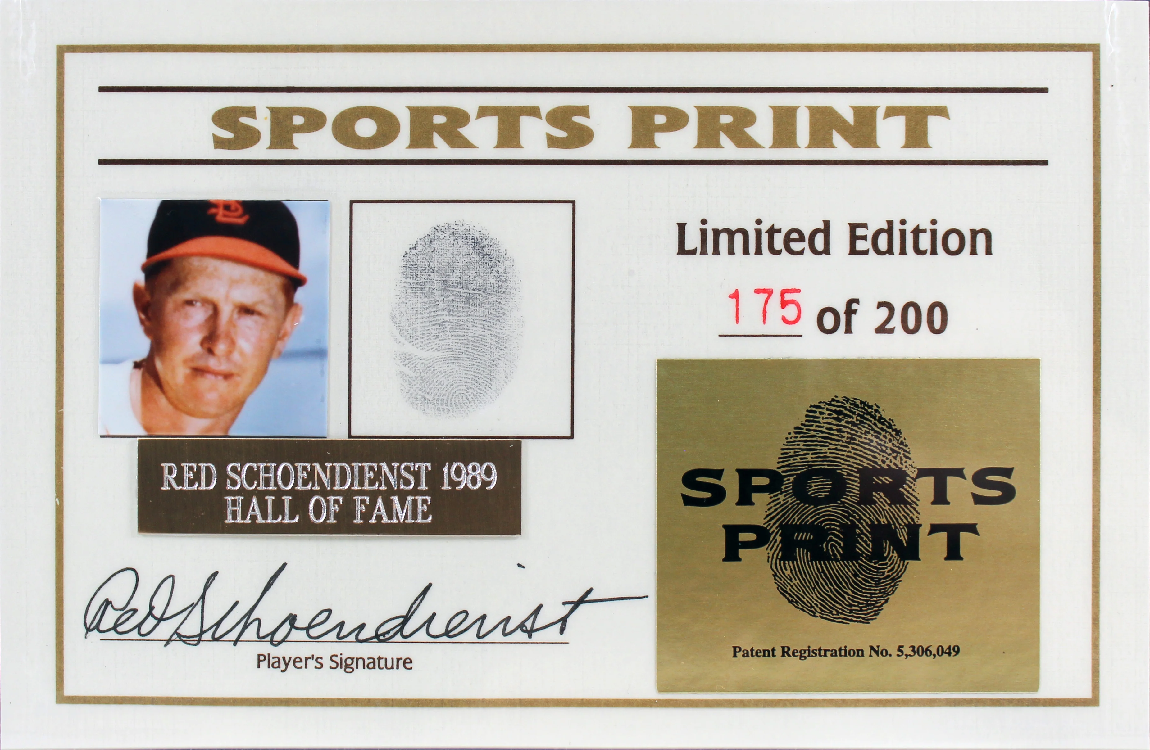 Red Schoendienst Signed Thumbprint Baseball LE #'d/200 w/ Display Case BAS - Image 4