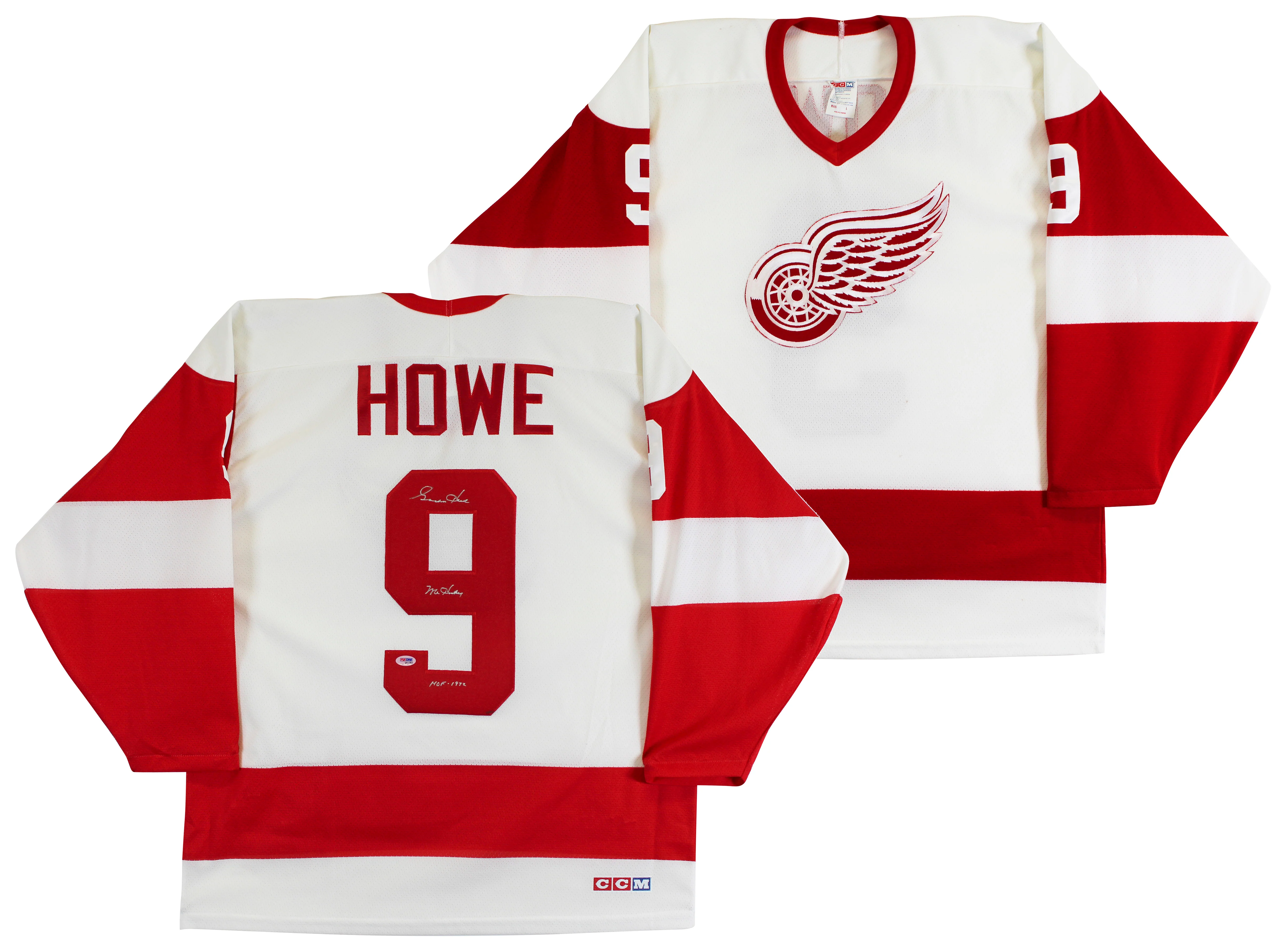 Red Wings Gordie Howe "Mr. Hockey, HOF 1972" Signed White CCM Jersey PSA #Q41382 - Image 2
