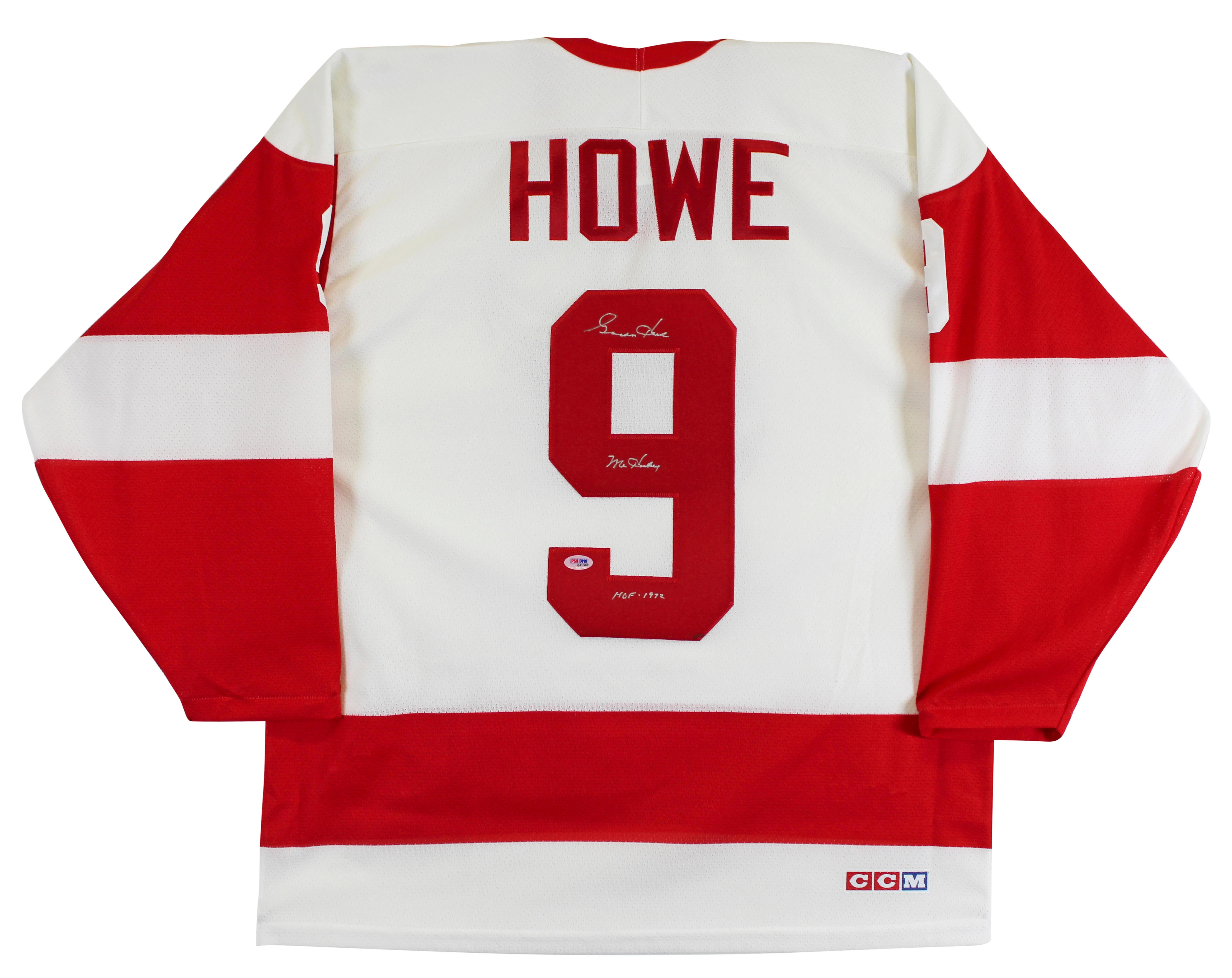 Red Wings Gordie Howe "Mr. Hockey, HOF 1972" Signed White CCM Jersey PSA #Q41382 - Image 3
