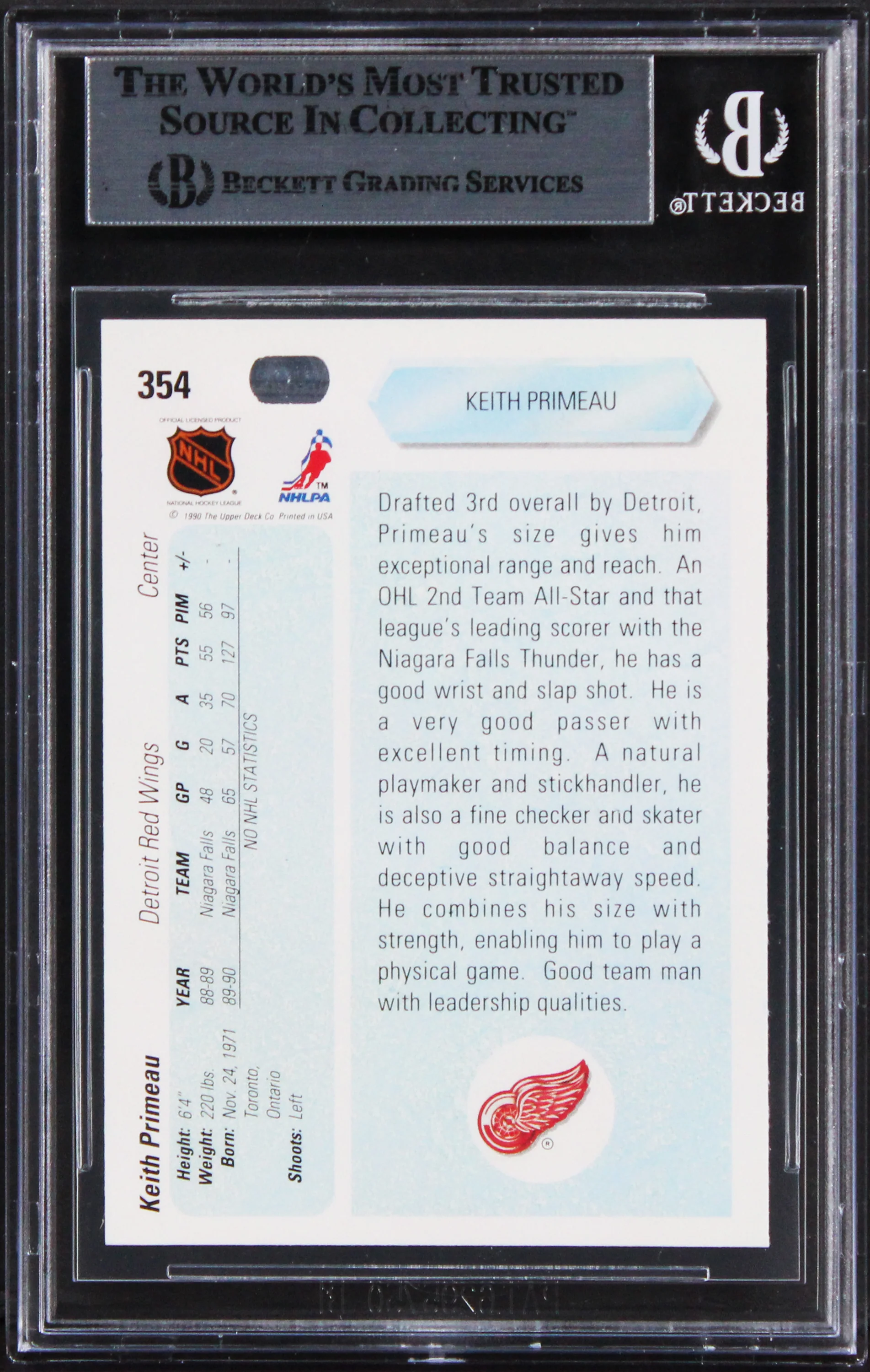 Red Wings Keith Primeau Signed 1990 Upper Deck #354 Rookie Card BAS Slabbed - Image 3