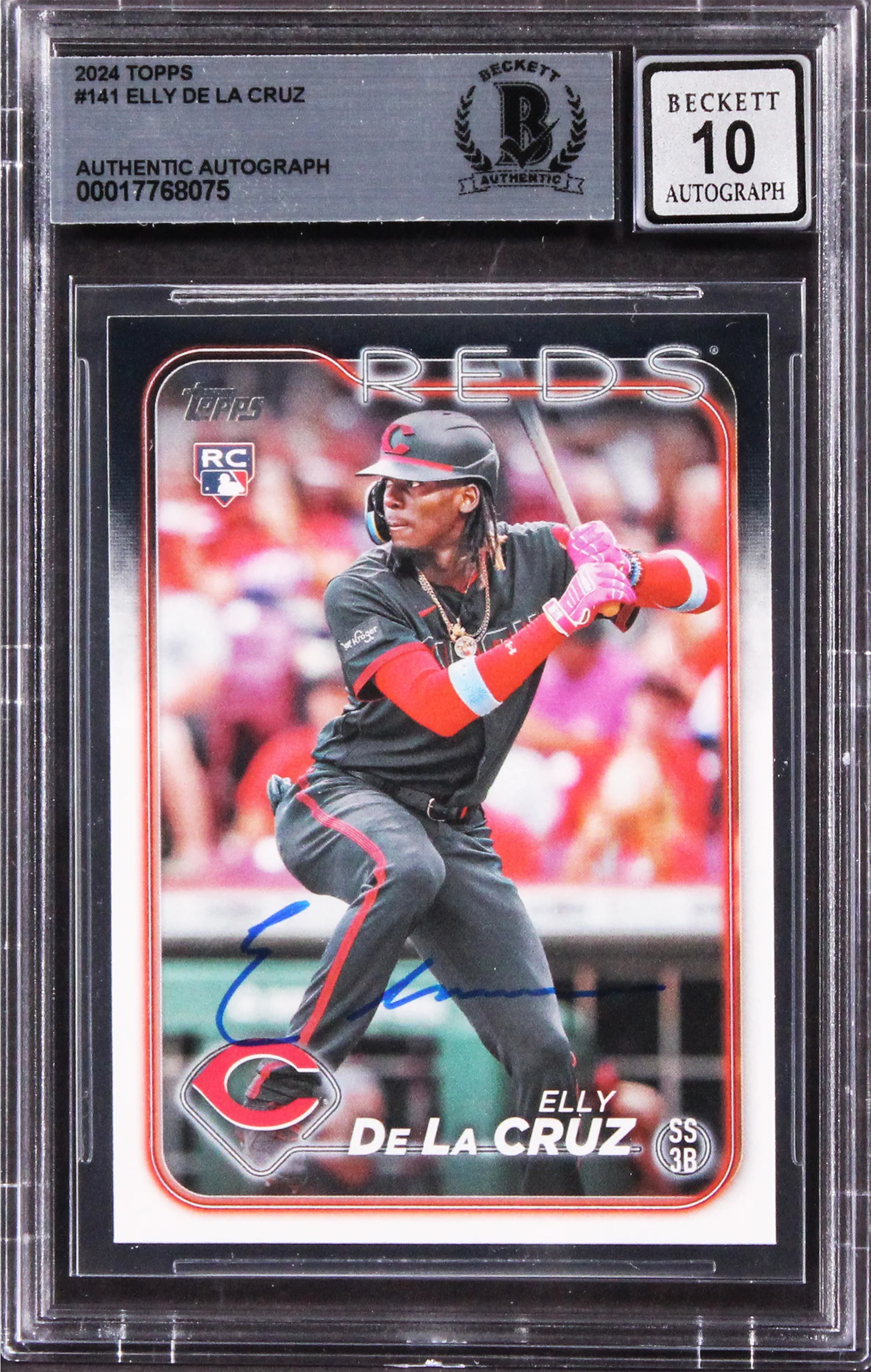 Reds Elly De La Cruz Signed 2024 Topps #141 Rookie Card Auto 10! BAS Slabbed - Image 2