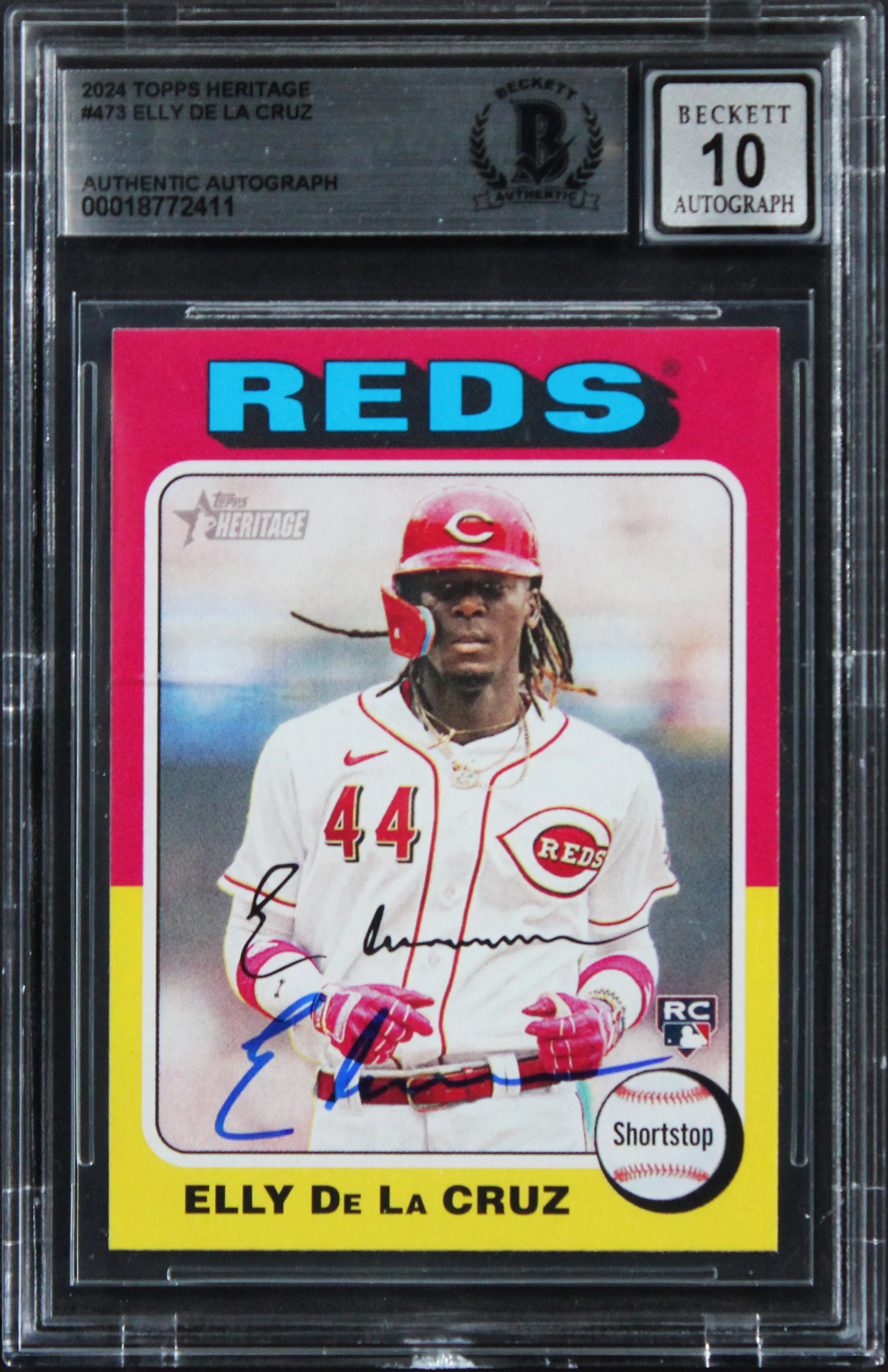 Reds Elly De La Cruz Signed 2024 Topps Heritage #473 RC Card Auto 10 BAS Slabbed - Image 2
