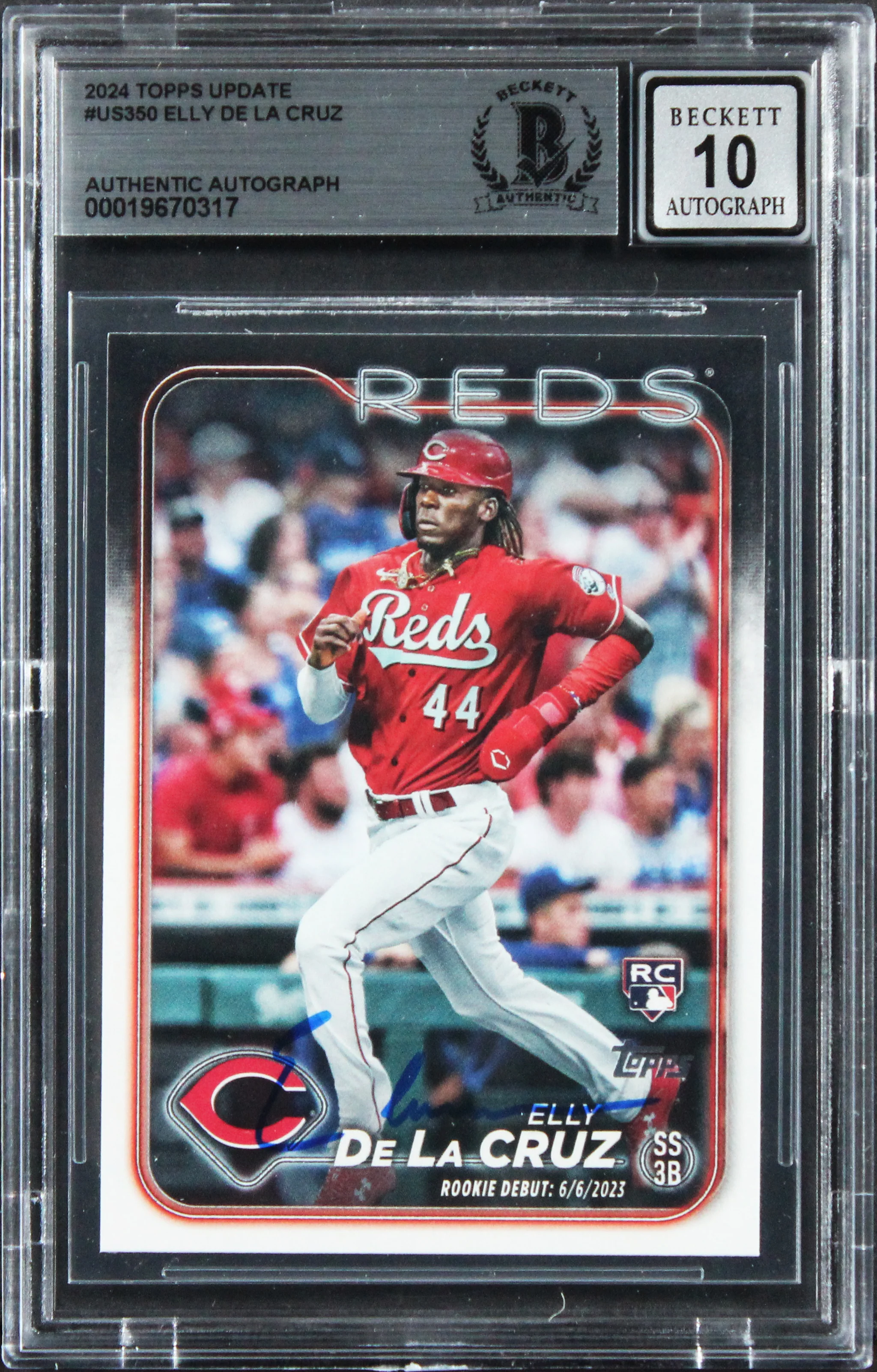 Reds Elly De La Cruz Signed 2024 Topps Update #US350 RC Card Auto 10! BAS Slab - Image 2