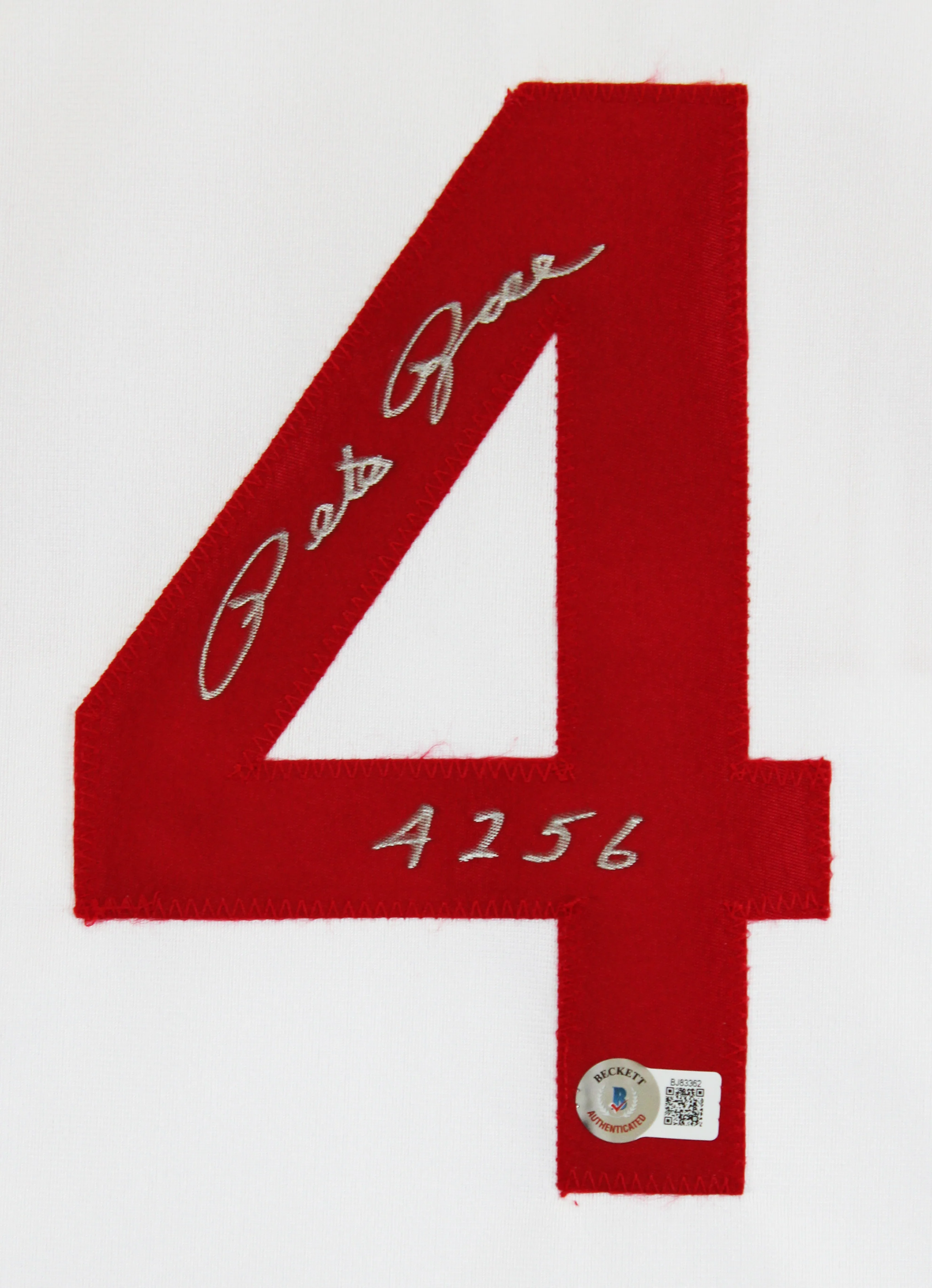 Reds Pete Rose "4256" Authentic Signed White Pro Style Jersey Autographed BAS 5 - Image 3