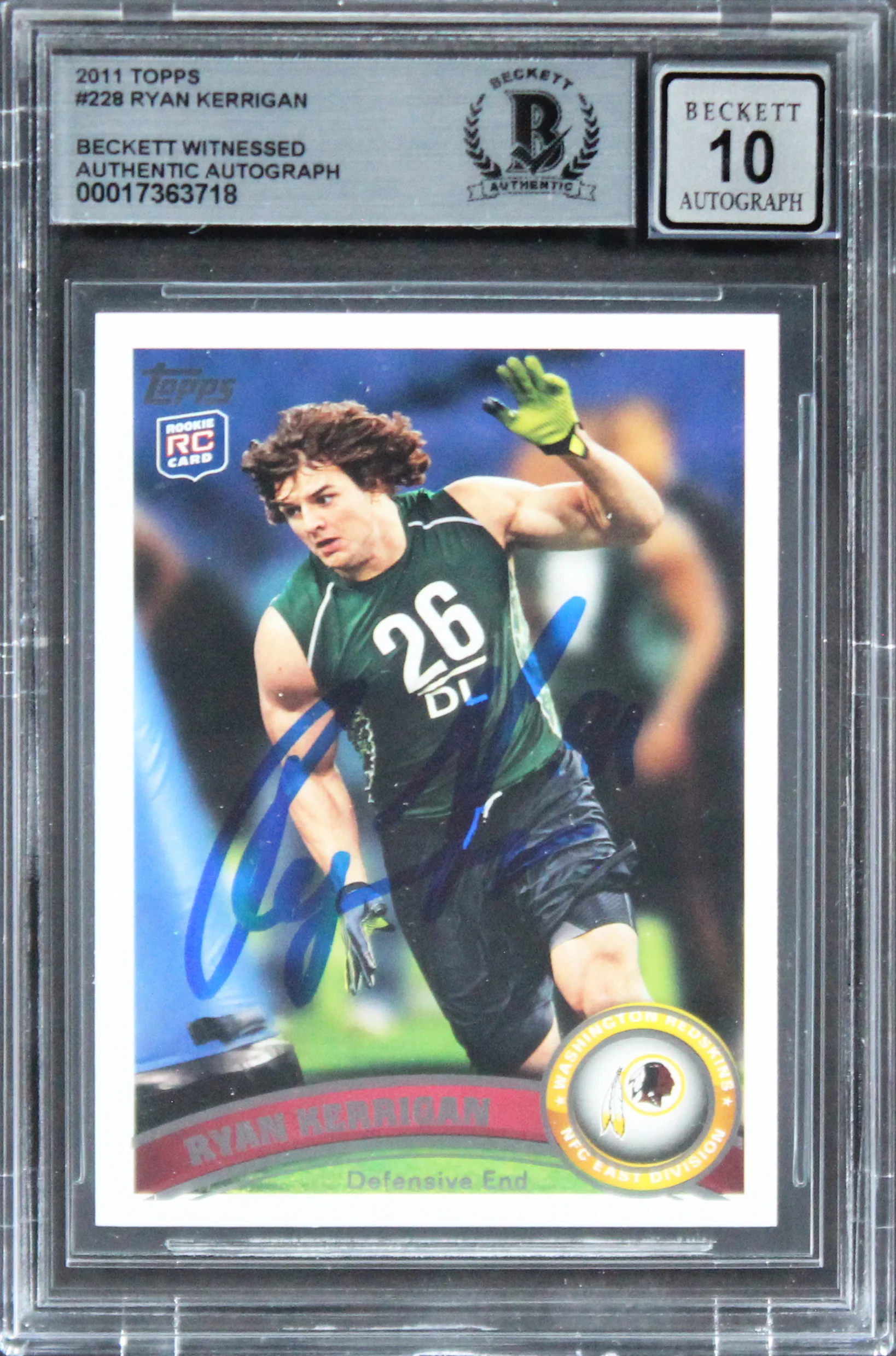 Redskins Ryan Kerrigan Authentic Signed 2011 Topps #228 Card Auto 10! BAS Slab - Image 2