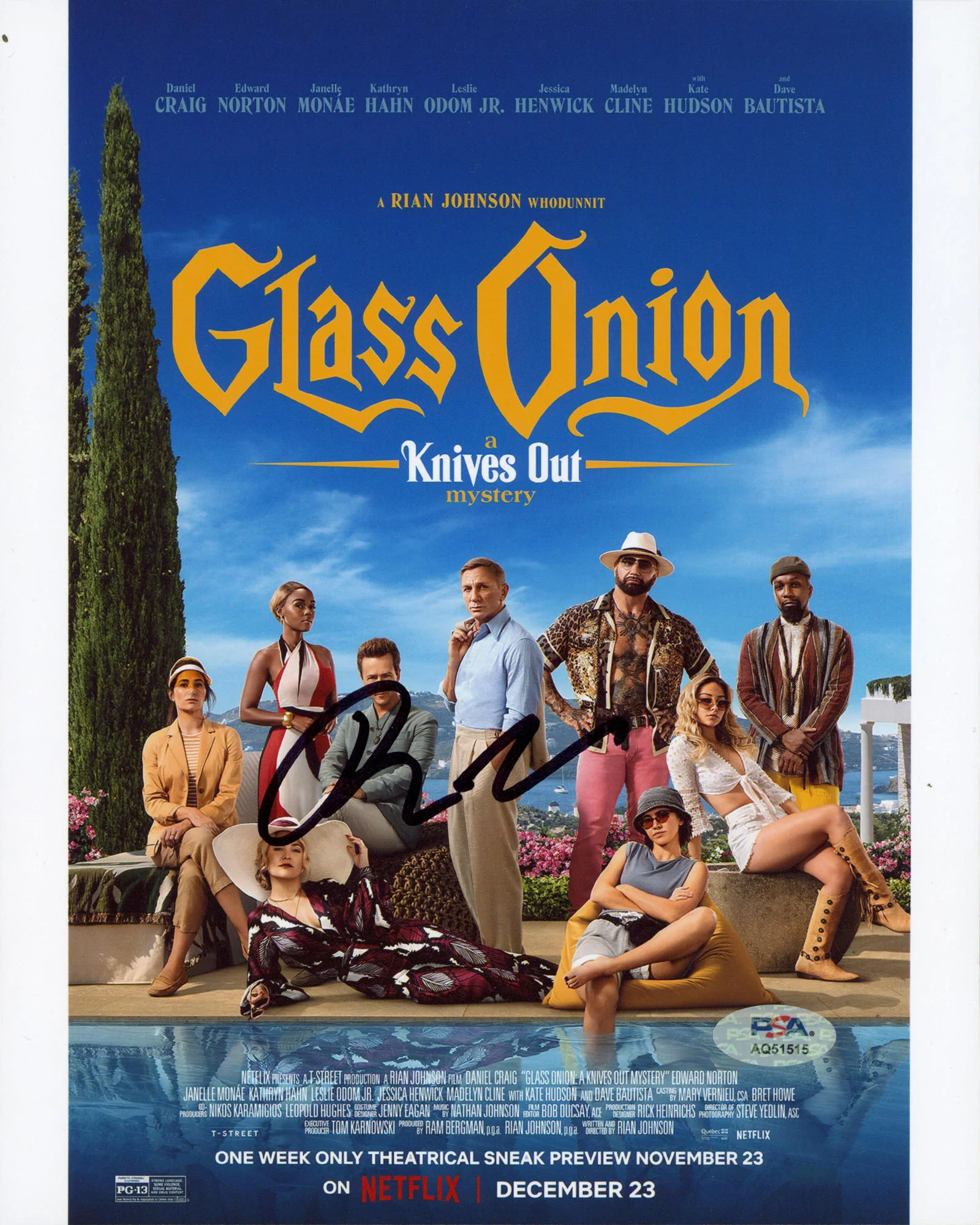 Rian Johnson Glass Onion: A Knives Out Mystery Signed 8x10 Photo PSA AQ51515 - Image 2