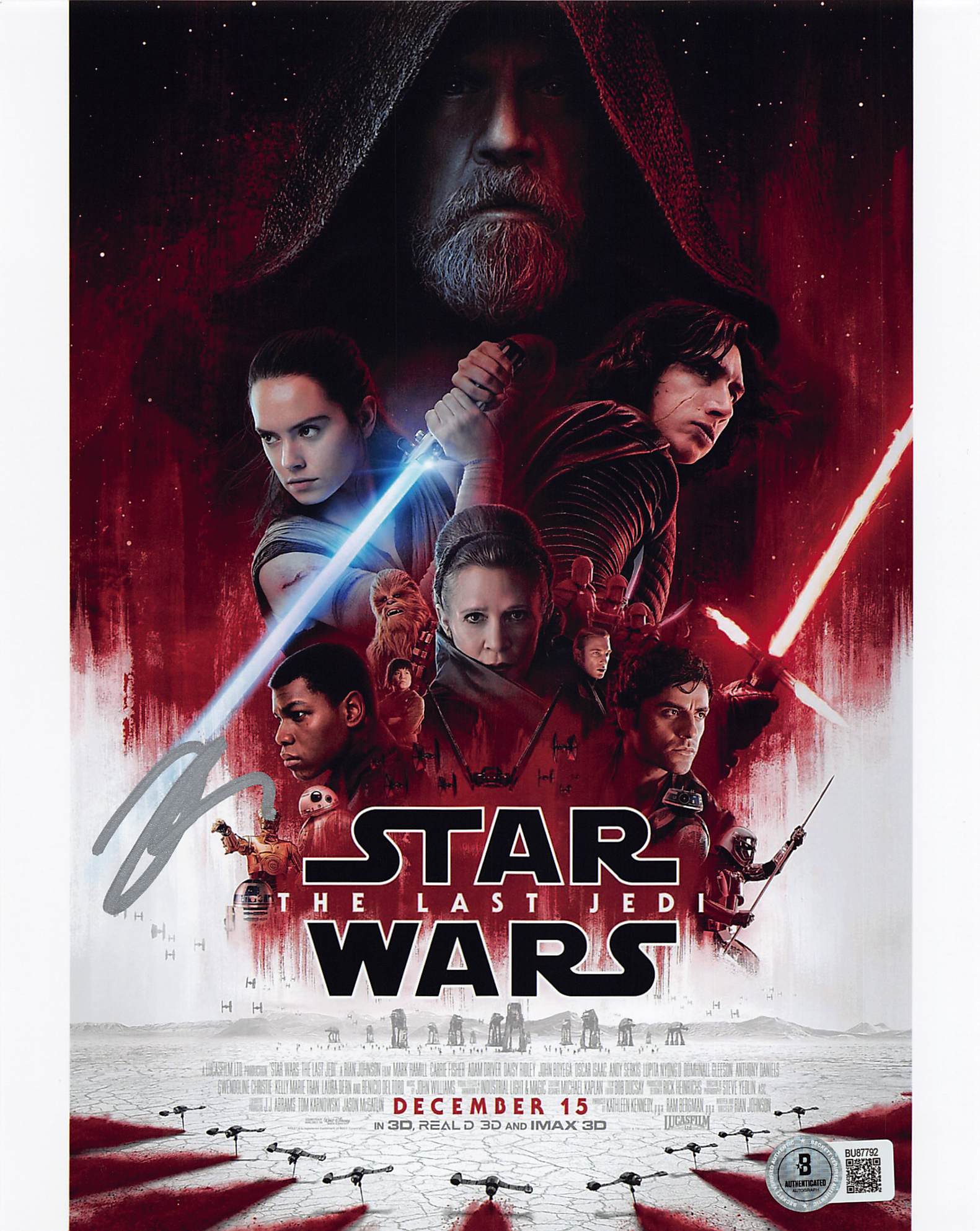 Rian Johnson Star Wars The Last Jedi Signed 8x10 Vertical Photo BAS #BU87792 - Image 2